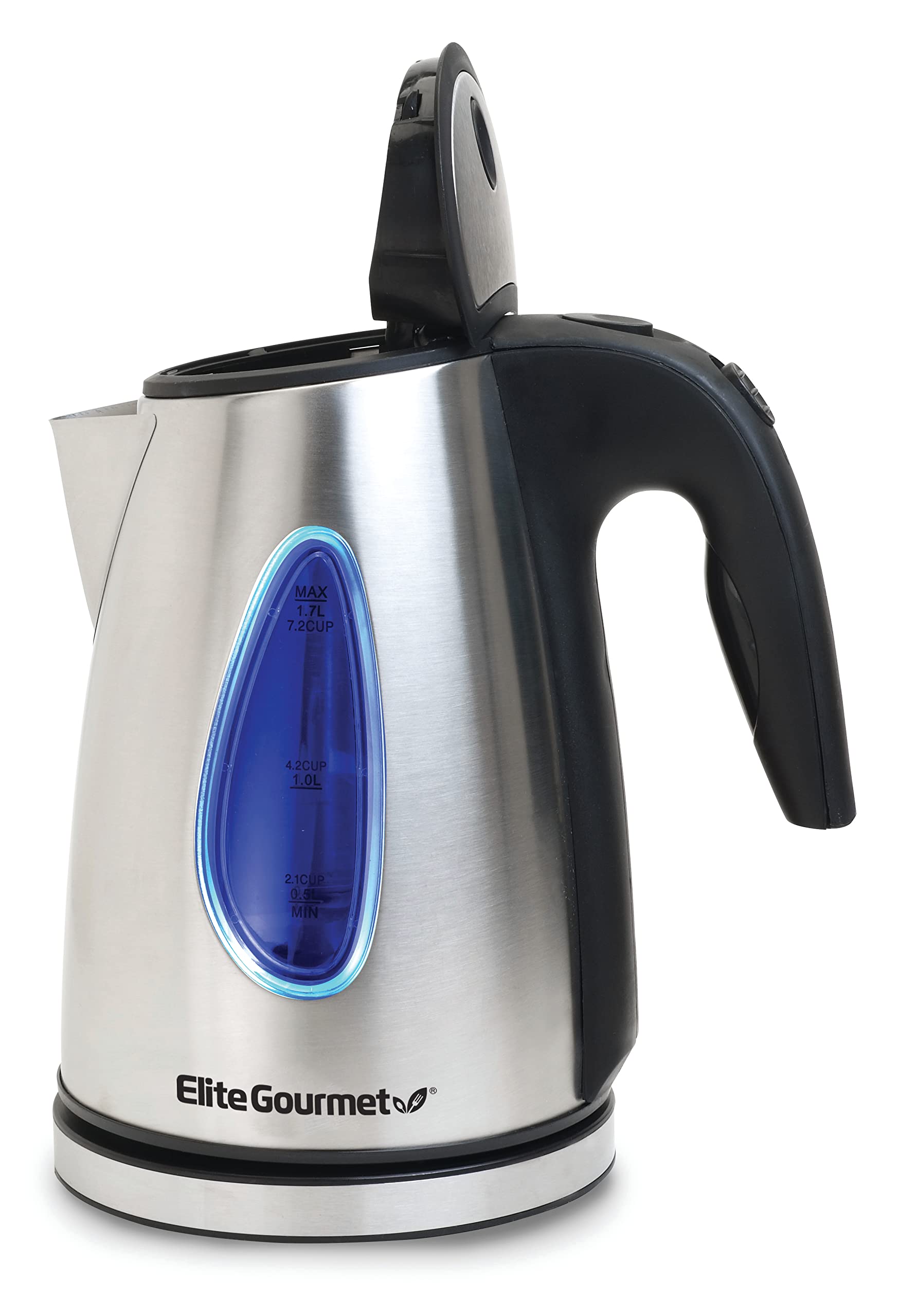 Elite Gourmet Ekt-1271# Ultimate 1.7 Liter Electric Kettle - Stainless Steel Design & Cordless 360 Base, Stylish Blue Led Interi