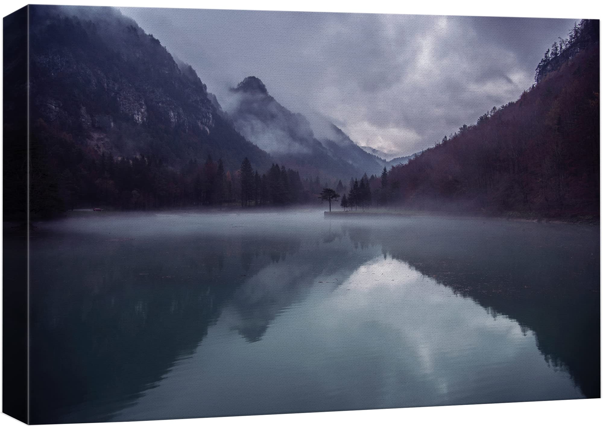 Wall26 Canvas Print Wall Art Dark Blue & Purple Misty Mountain Reflections Nature Wilderness Photography Modern Art Rustic Sceni