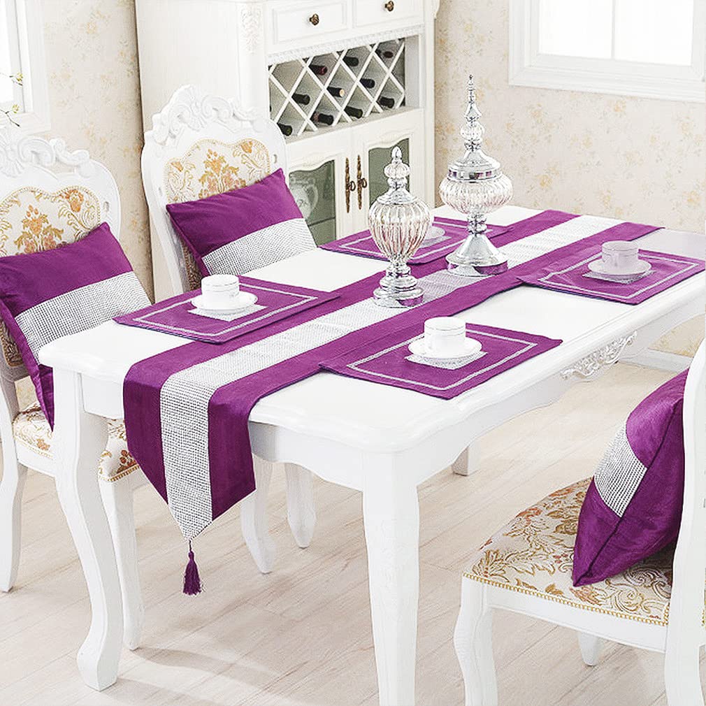 Hemiaor Diamante Table Runner Crystal Decoration 13X98Inch Table Runners With Tassels (Purple)