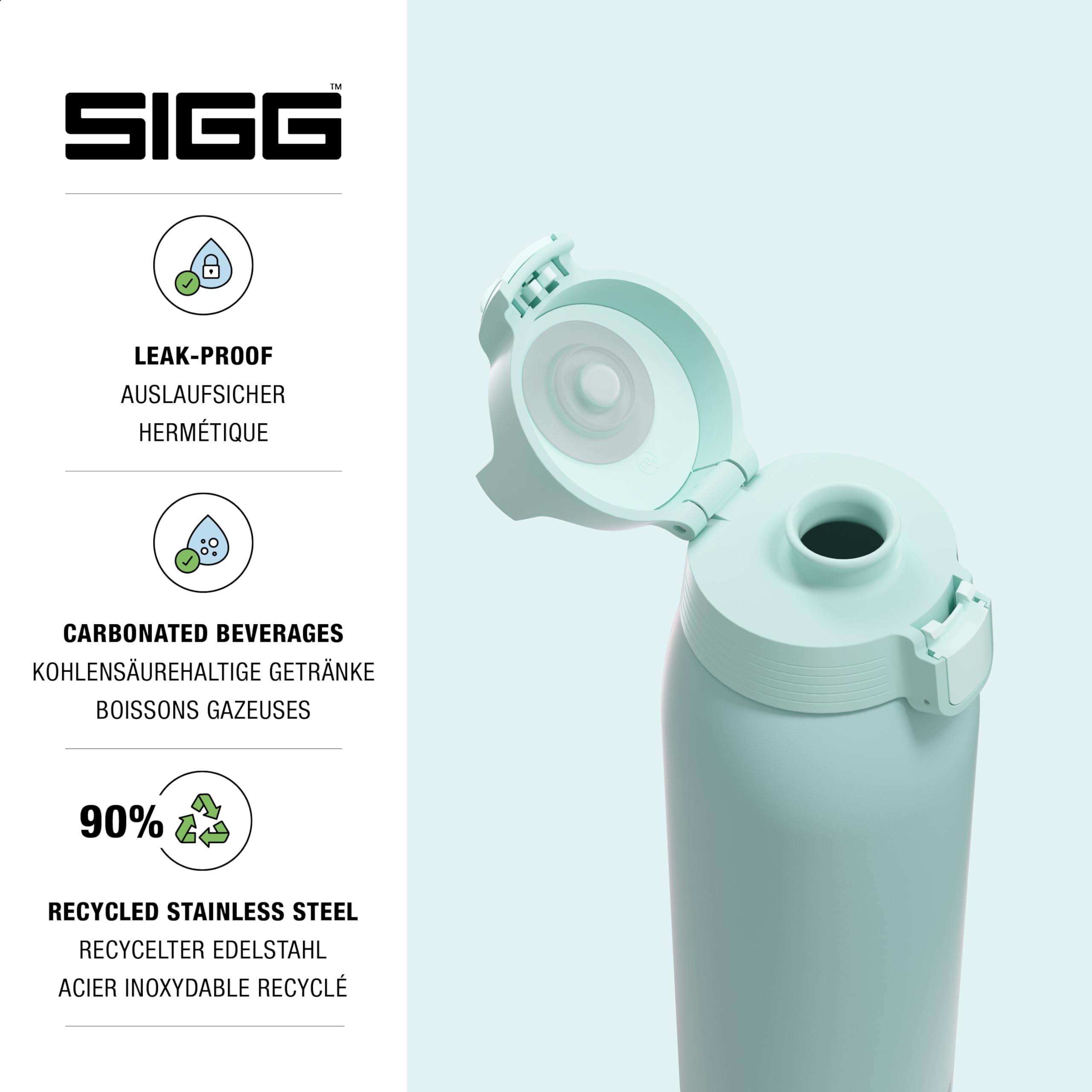 SIGG - Reusable Water Bottle - Shield ONE Glacier - Leakproof - Recyclable - BPA Free - Light blue - 34 Oz