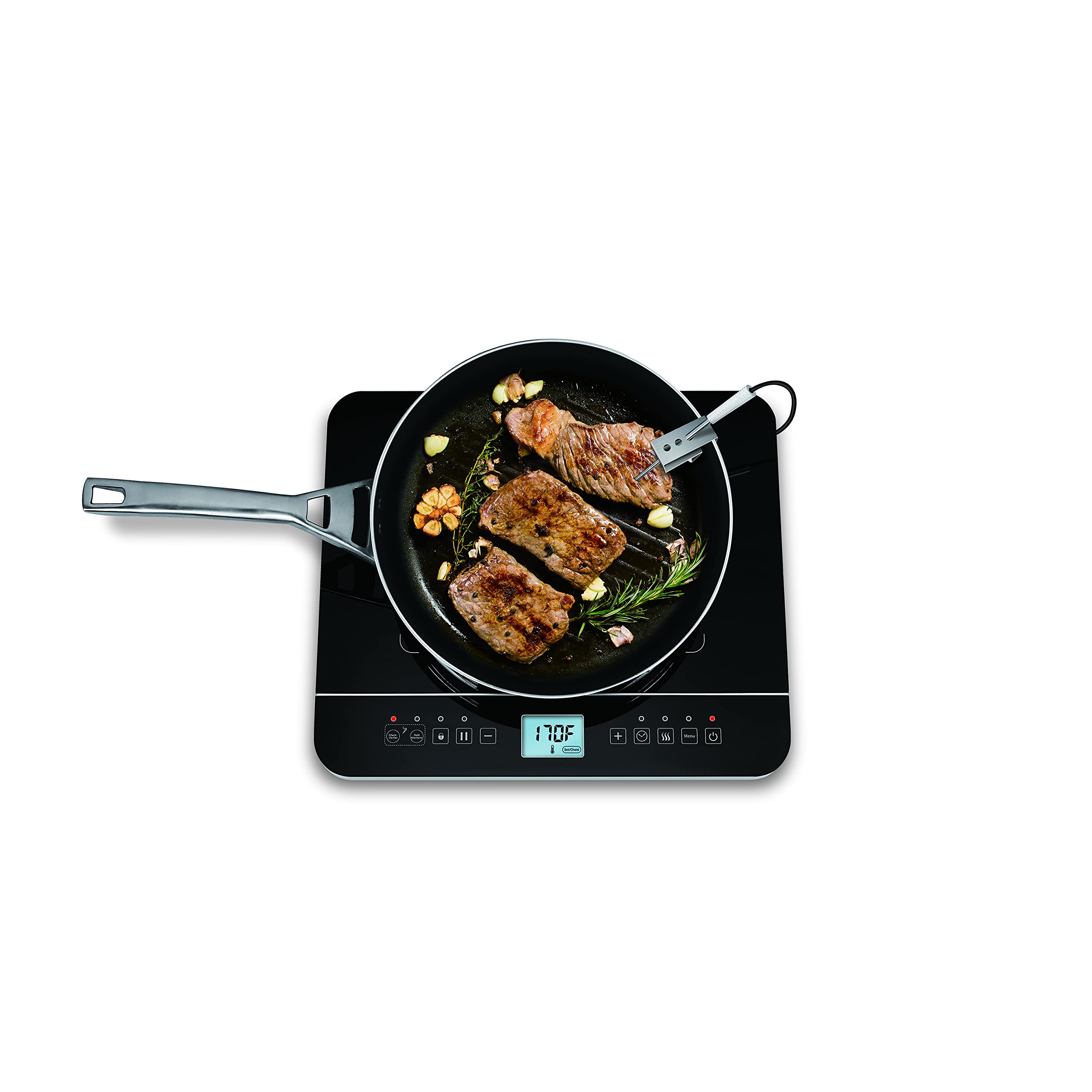 Salton Portable Induction Cooktop With Temperature Probe And Included Magnet Tester, 1800 Watts , Black/Grey