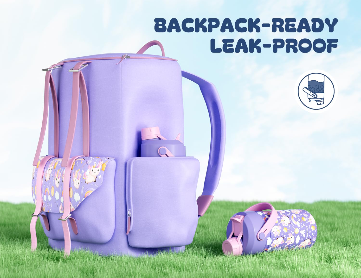 12 oz Insulated Water Bottle for Kids: 2-in-1 Straw Spout Lid, Spill-proof, BPA-Free, Easy Clean, Keep Cold 24H, Cute Patterns,