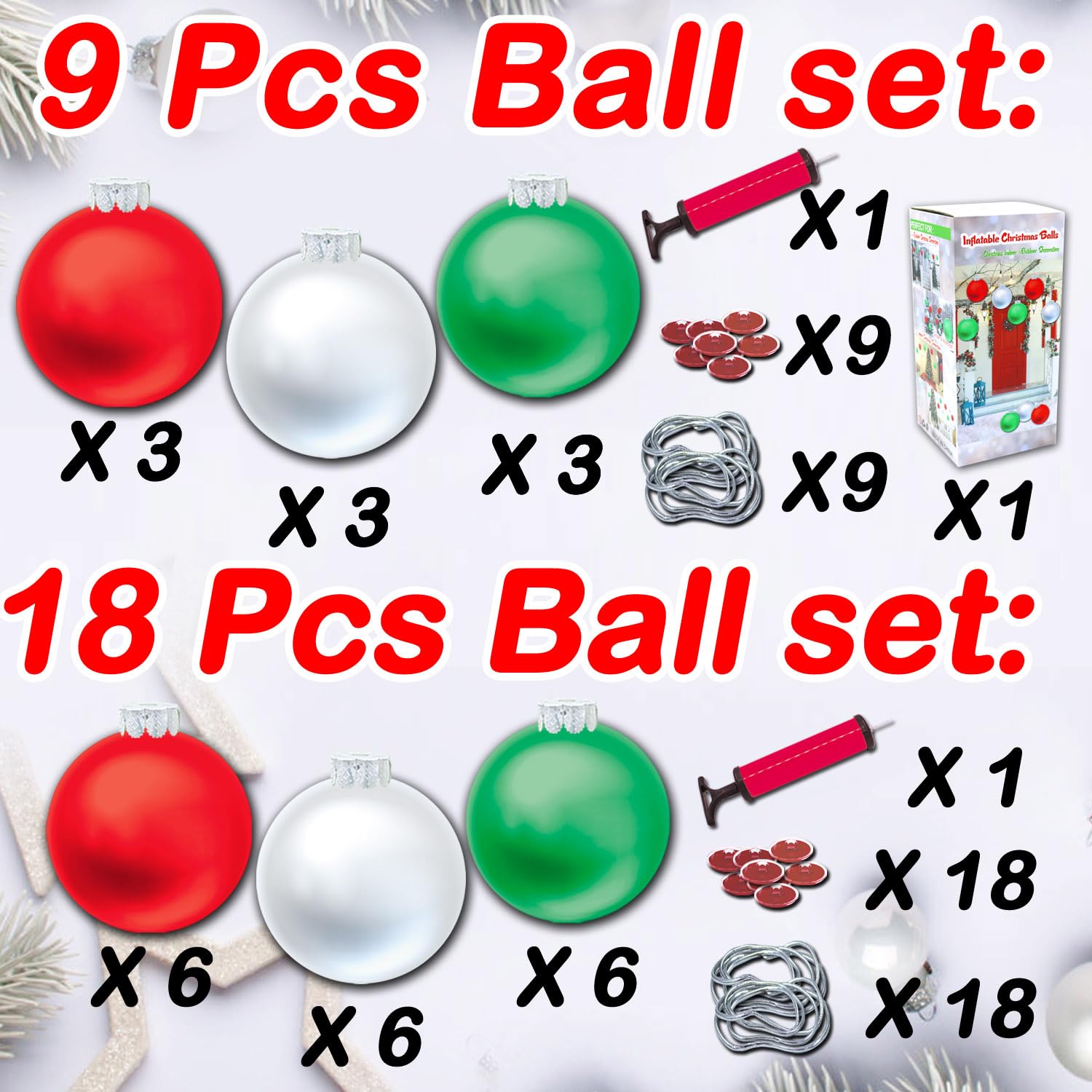 YHFUISK 9 PCS Outdoor Christmas Decorations,11 Inch Large Inflatable Christmas Balls,Christmas Ornaments Decor for Front Door Ya