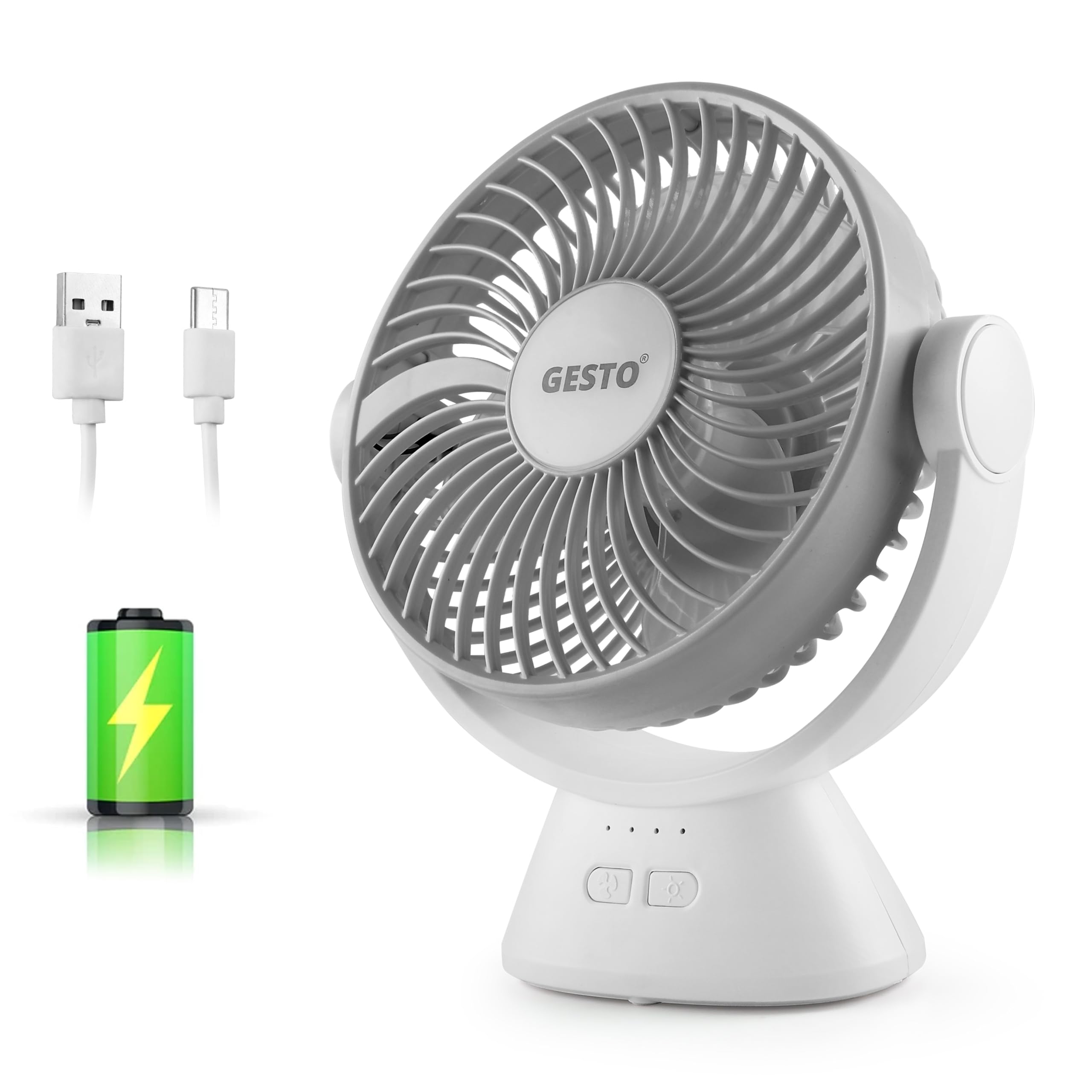 Gesto 7.8 Inch High Speed Rechargeable Table Fan For Home  Usb Charging Battery Fan With Led Light | 2400Mah Battery For Upto 8