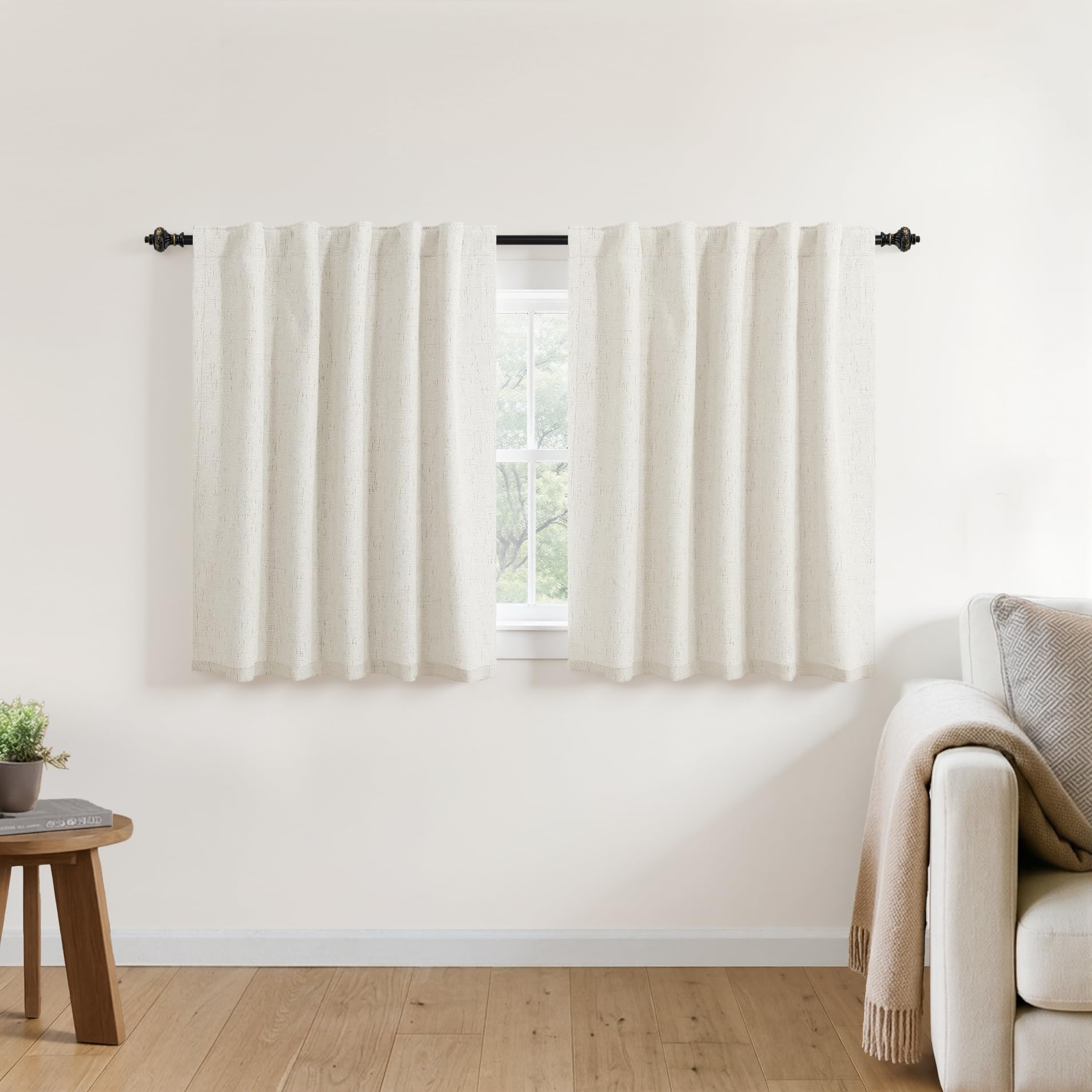 KOUFALL Short Linen Blackout Curtains 36 Inch for Small Windows, 42 Wide Thermal Insulated Cafe Curtains for Bedroom Kitchen Bat