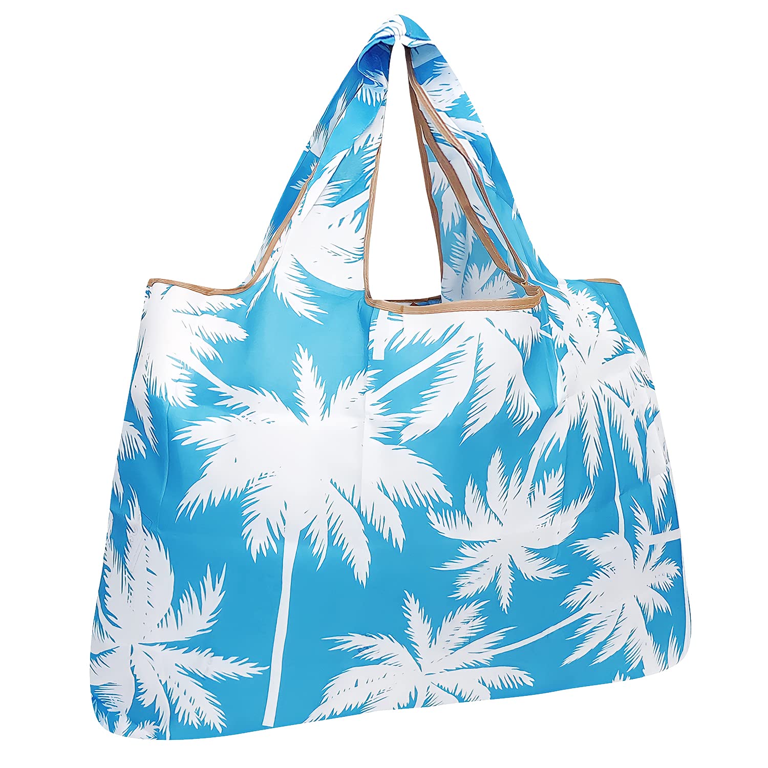 allydrew Large Foldable Tote Nylon Reusable Grocery Bags, Palm Trees in Blue