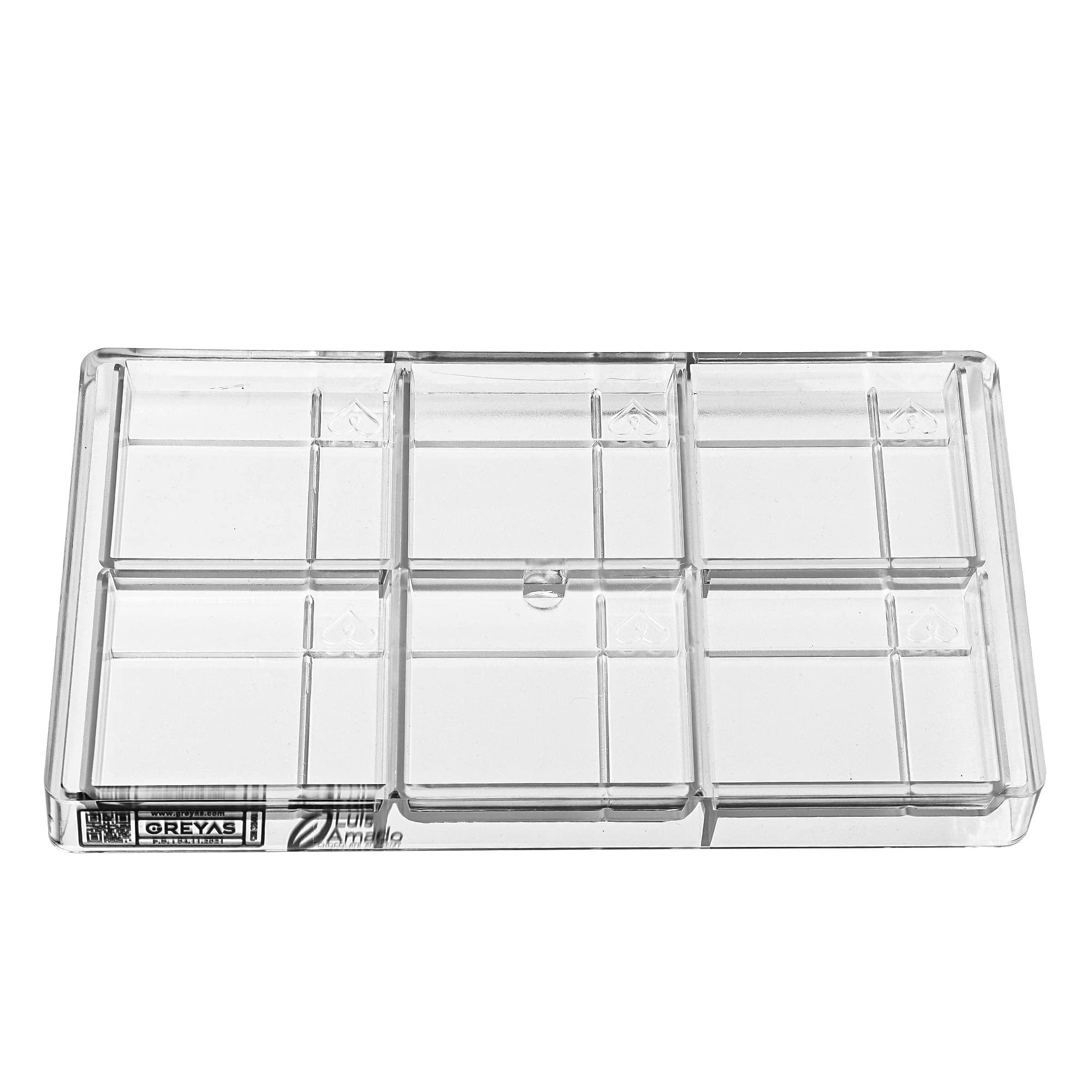 Greyas Cm 3840 Louis Amado Clear Polycarbonate Chocolate Mold Candy Mould With 6 Grooved-Square-With-Heart Cavities, Each 80Mm X