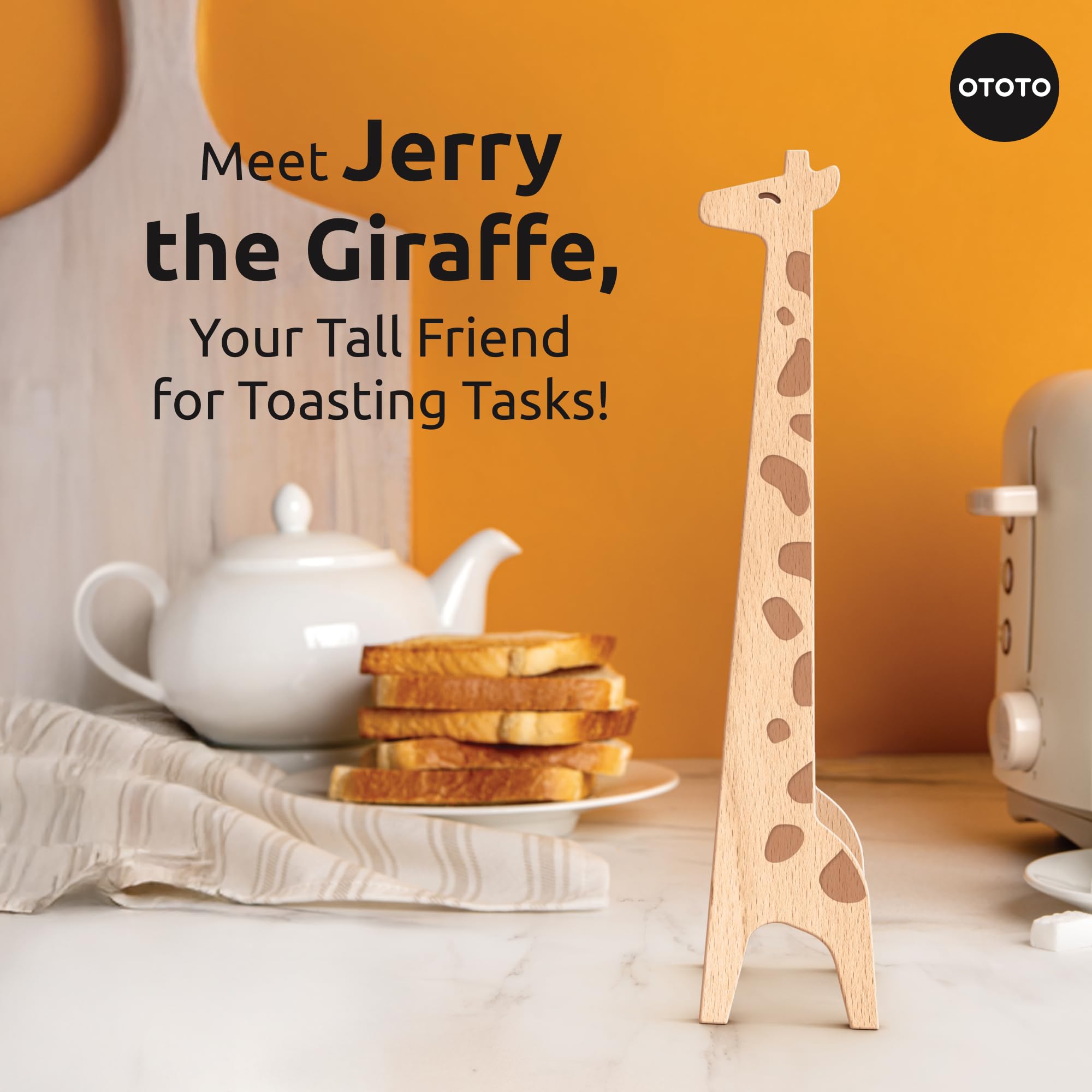 NEW OTOTO Jerry the Giraffe Toaster Tongs - Multipurpose Wooden Tongs for Cooking, Serving Food, Kitchen Gifts, Fun Gifts, Cute