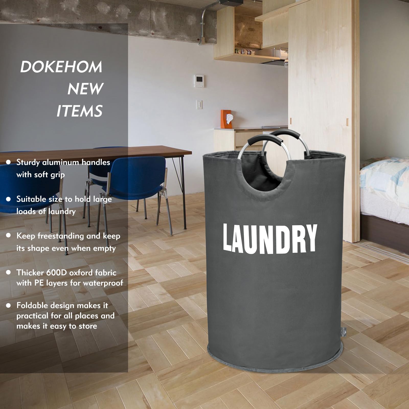 DOKEHOM 160L XX-Large Laundry Basket (7 colors)  collapsible Laundry Bag  Foldable Laundry Hamper  Folding Washing Bin (Dark grey  XXL)