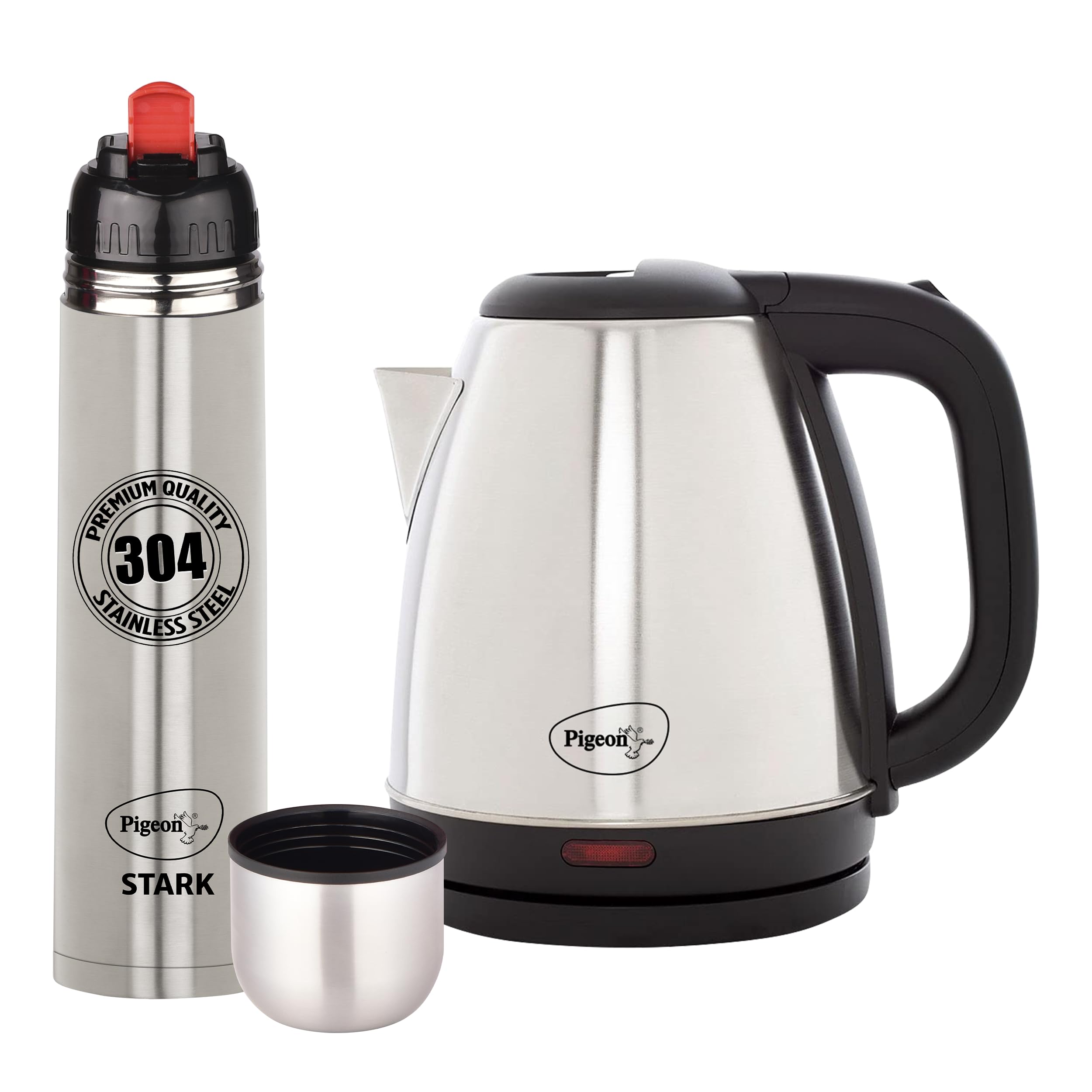 Pigeon 1.5 L Kettle With 1000 Ml Stark Flask (Pack Of 2, Silver, Steel)