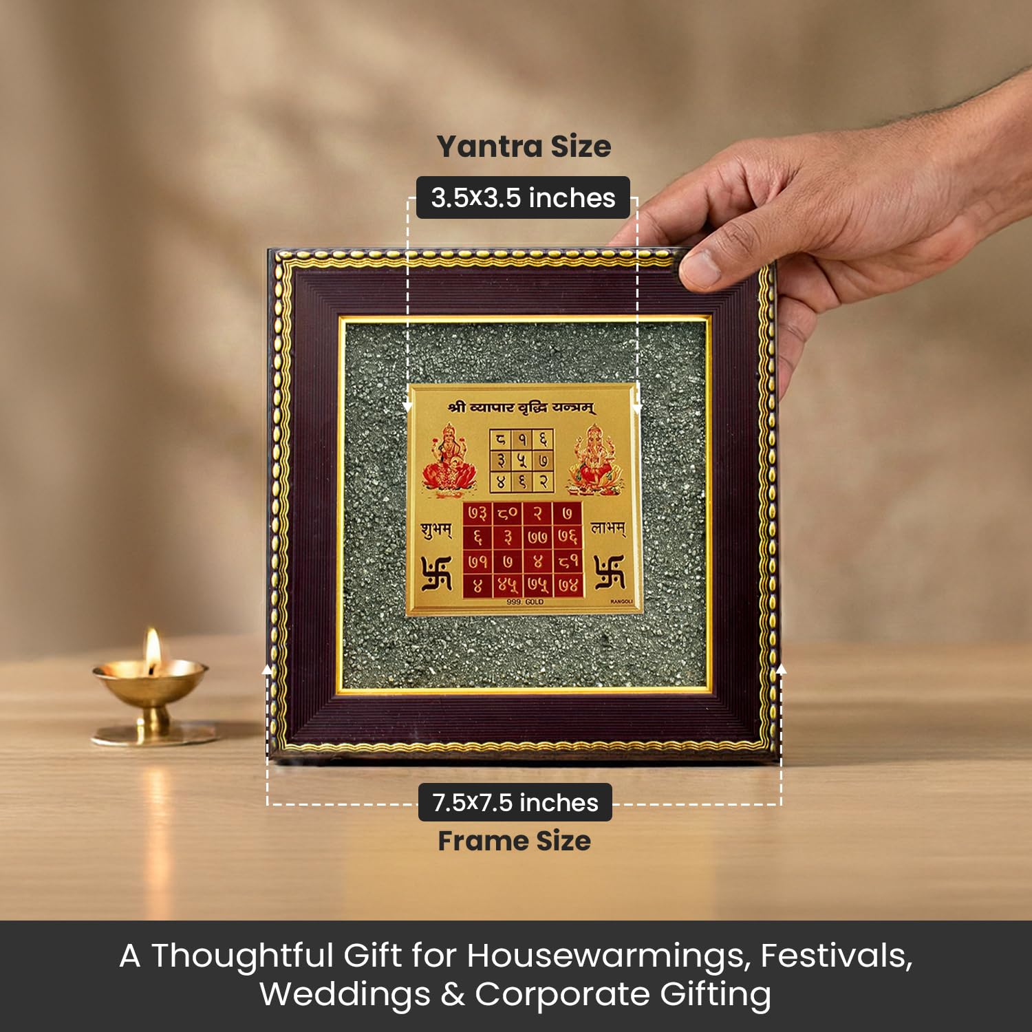 Astrotalk Vyapar Vriddhi Yantra on Raw Pyrite Frame | Pyrite Attracts Money, Yantra Boosts Growth | Increases Sales, Profits & Removes Obstacles | Vastu Items for Home & Office | 19x19x1 cm | 1 Piece