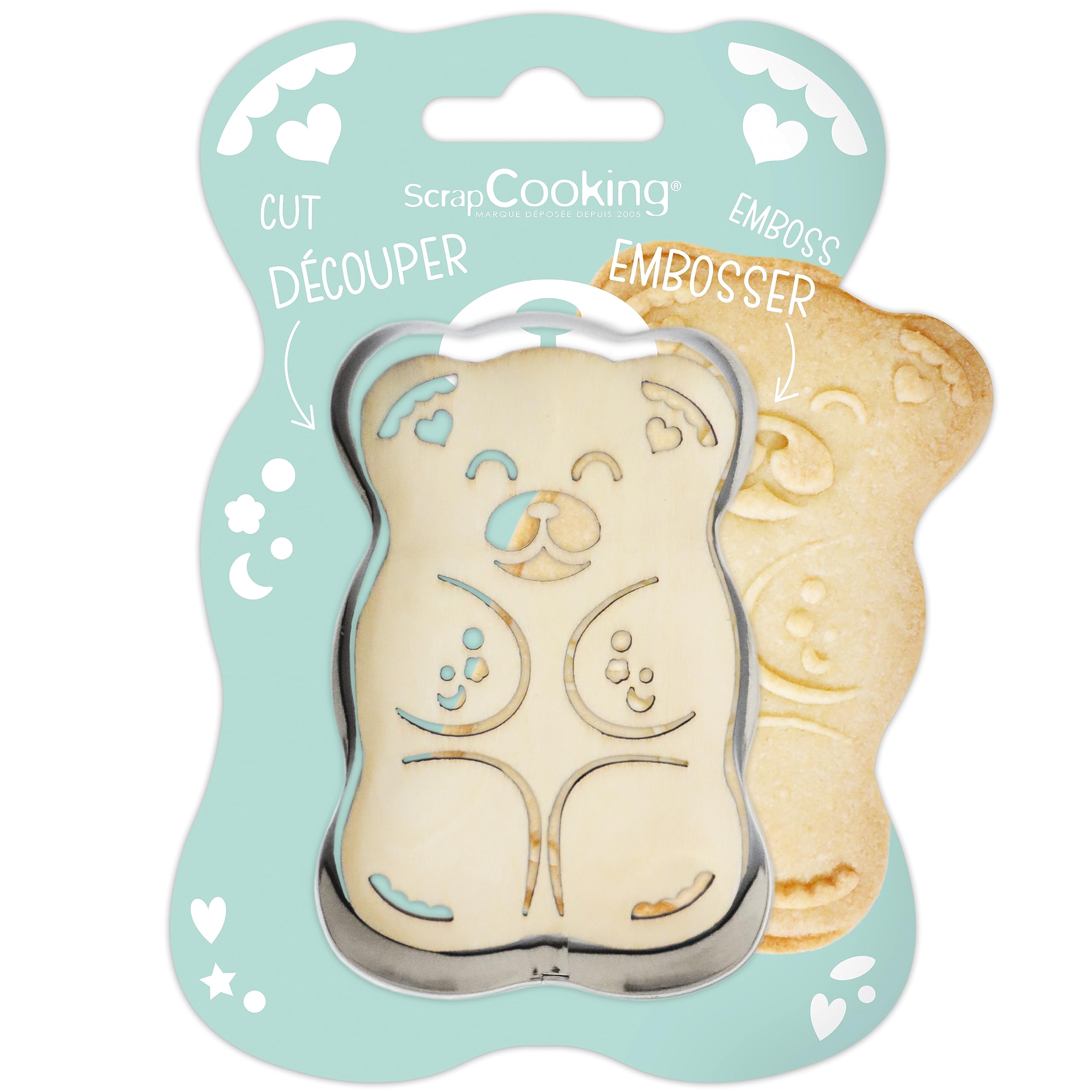 ScrapCooking 2102 Cookie Cutter and Embosser Kit - Stainless Steel Teddy Bear Cookie Cutter for Embossed Biscuits - Shortbread B