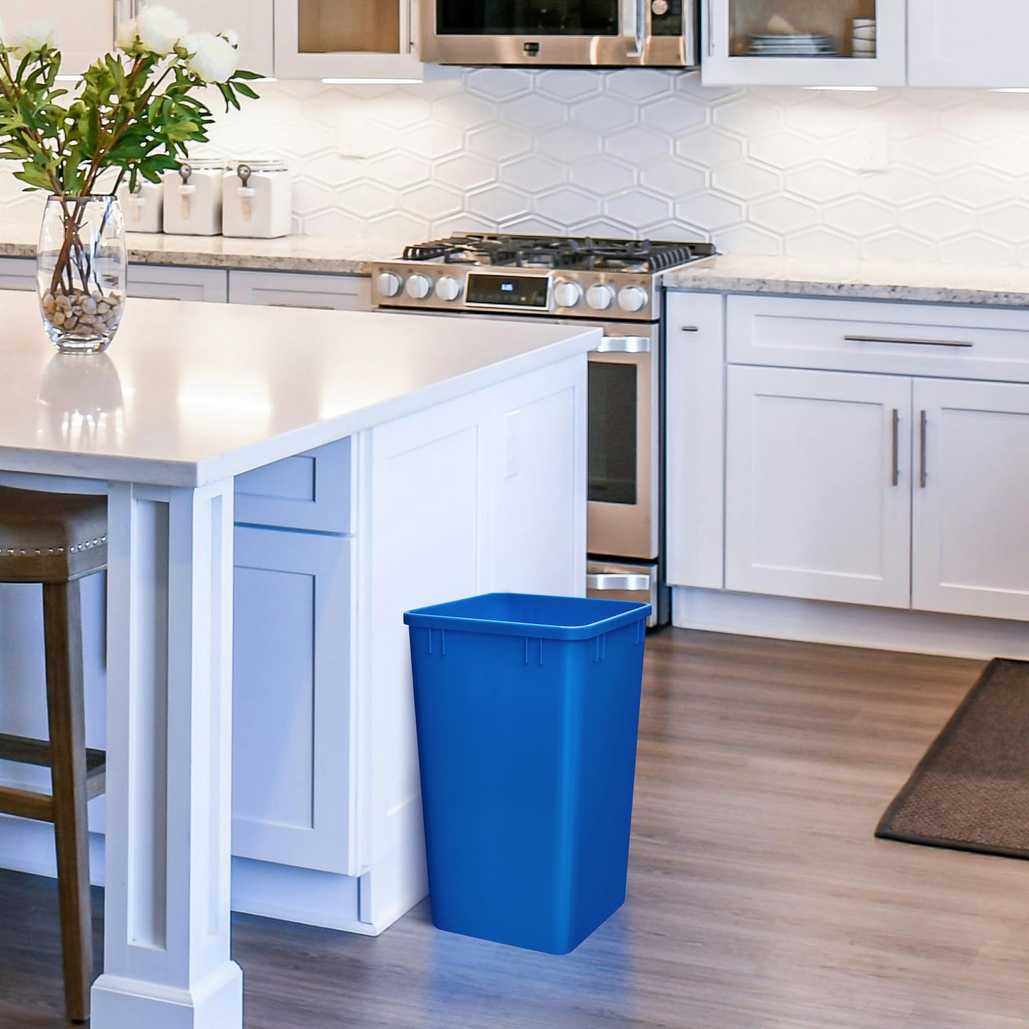 Rev-A-Shelf Polymer Replacement 27 Quart Trash Bin Recycle Waste Garbage Container For Kitchen Cabinet Pullouts, Blue, 2 Pack, R