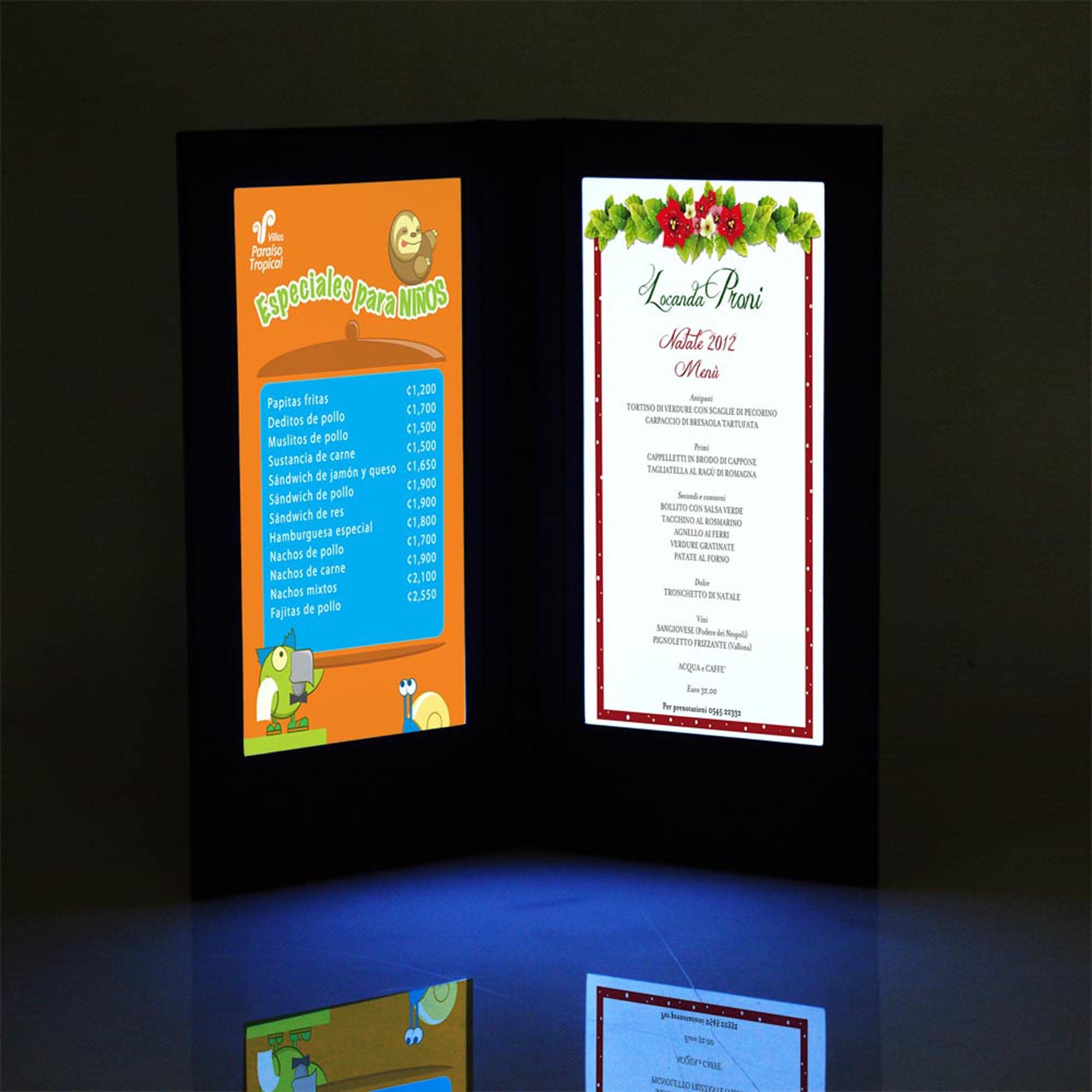 Wechef Led Back Lit Light Menu Holder Cover Folding Double Panel Fits 5''X11'' Paper For Hotel Club