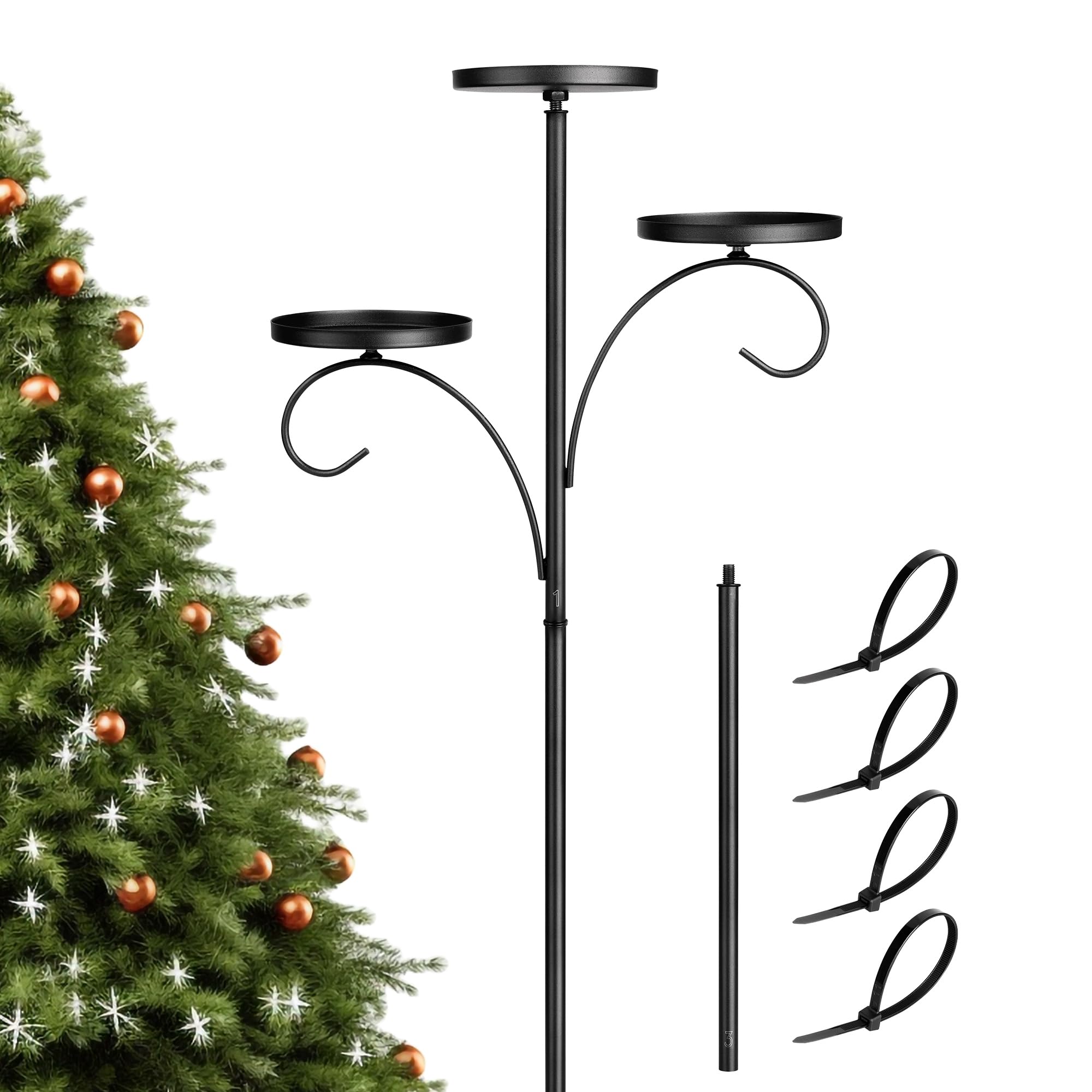 Christmas Tree Topper, 35.4'' Triple Topper Candle Holder, 3 Tier Black Candle Holder for Christmas Tree, Light up for Indoor Be