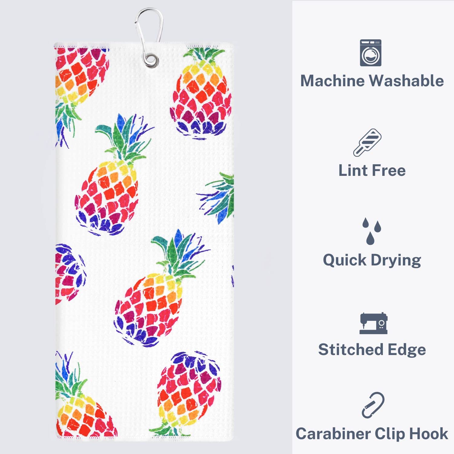 Playing It Forward Aloha Pineapple Golf Towel with Clip for Women and Men  Microfiber Waffle and Ball Towels  Set of 2