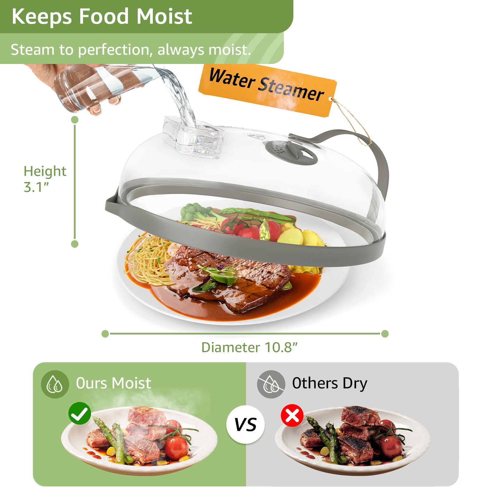 Microwave Splatter Cover With Water Steamer For Food - 10 Inch Steam Microwave Splatter Guard With Handle Plate Covers For Heati