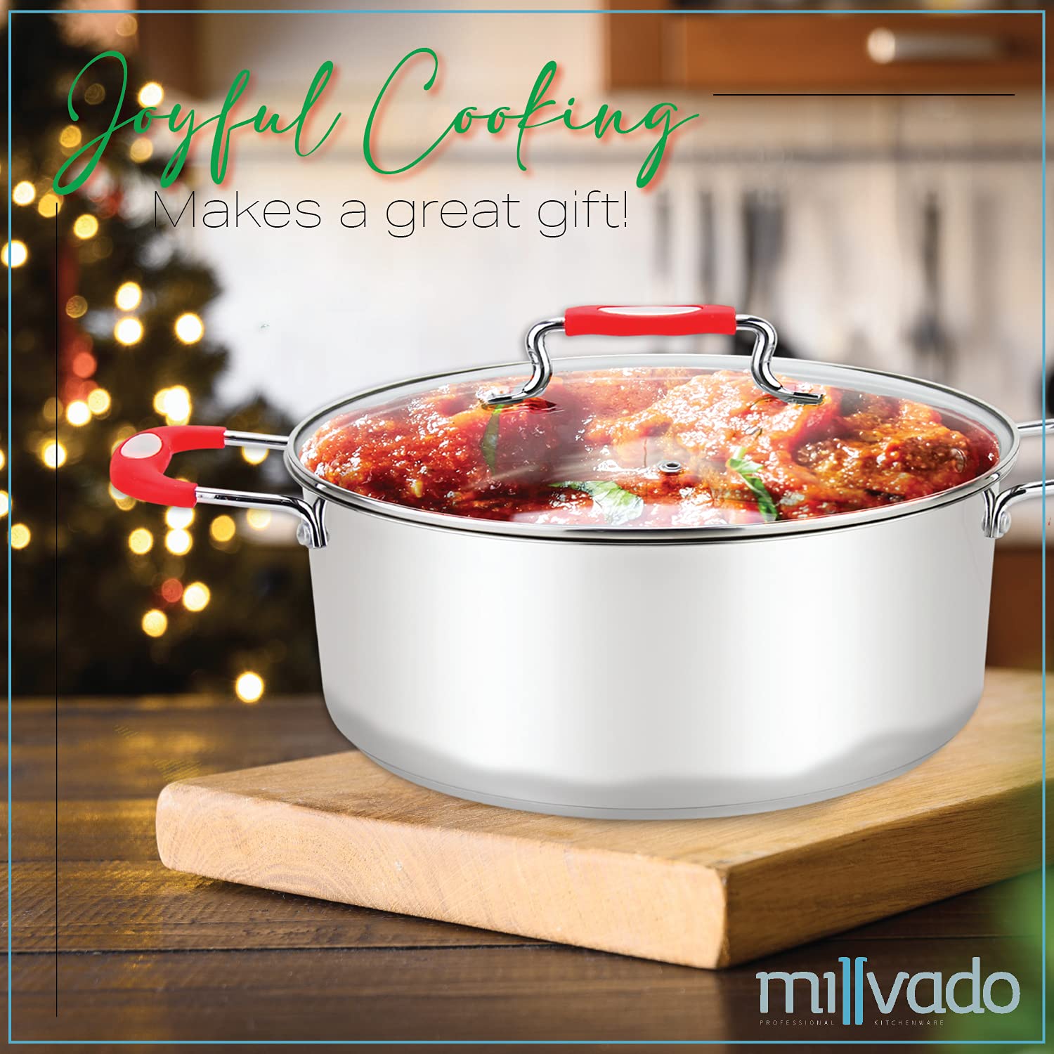 Millvado Casserole Pot, Large Stainless Steel Dutch Oven, 12.6 Quart Boiling Pot For Soup, Spaghetti, Braising, Induction Compat