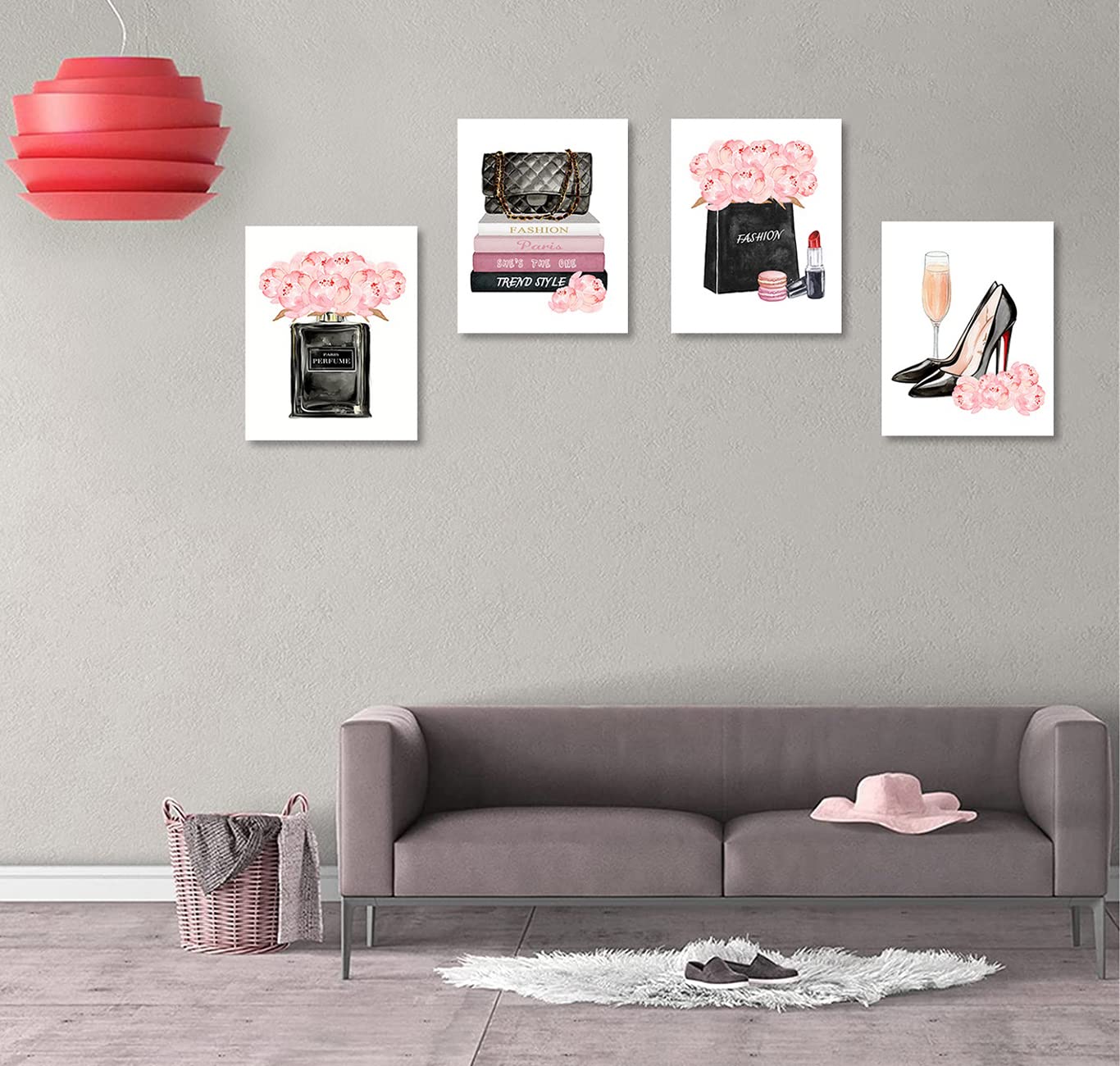 Pink Makeup Room Wall Art Fashion Perfume Flowers Handbag Poster Pictures Canvas Prints Framed For Women Bedroom Rose Gold Room