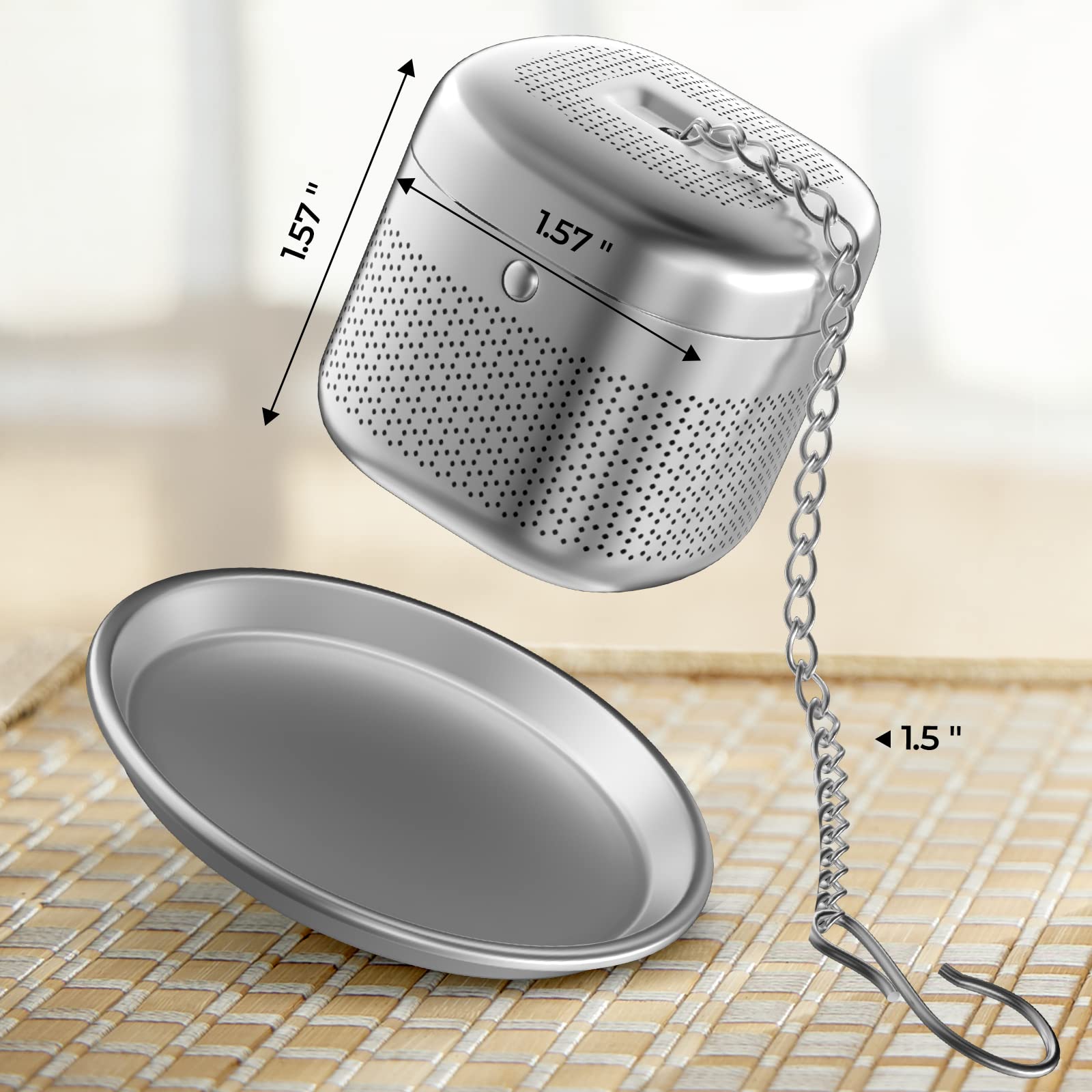 Reinmoson Tea Balls for Loose Tea  Retractable Chain Design  304 Stainless Steel Extra Fine Mesh Tea Strainers for Loose Leaf Tea  Tea Infusers for Loose Tea Single Cup Come with 1 Drip Tray