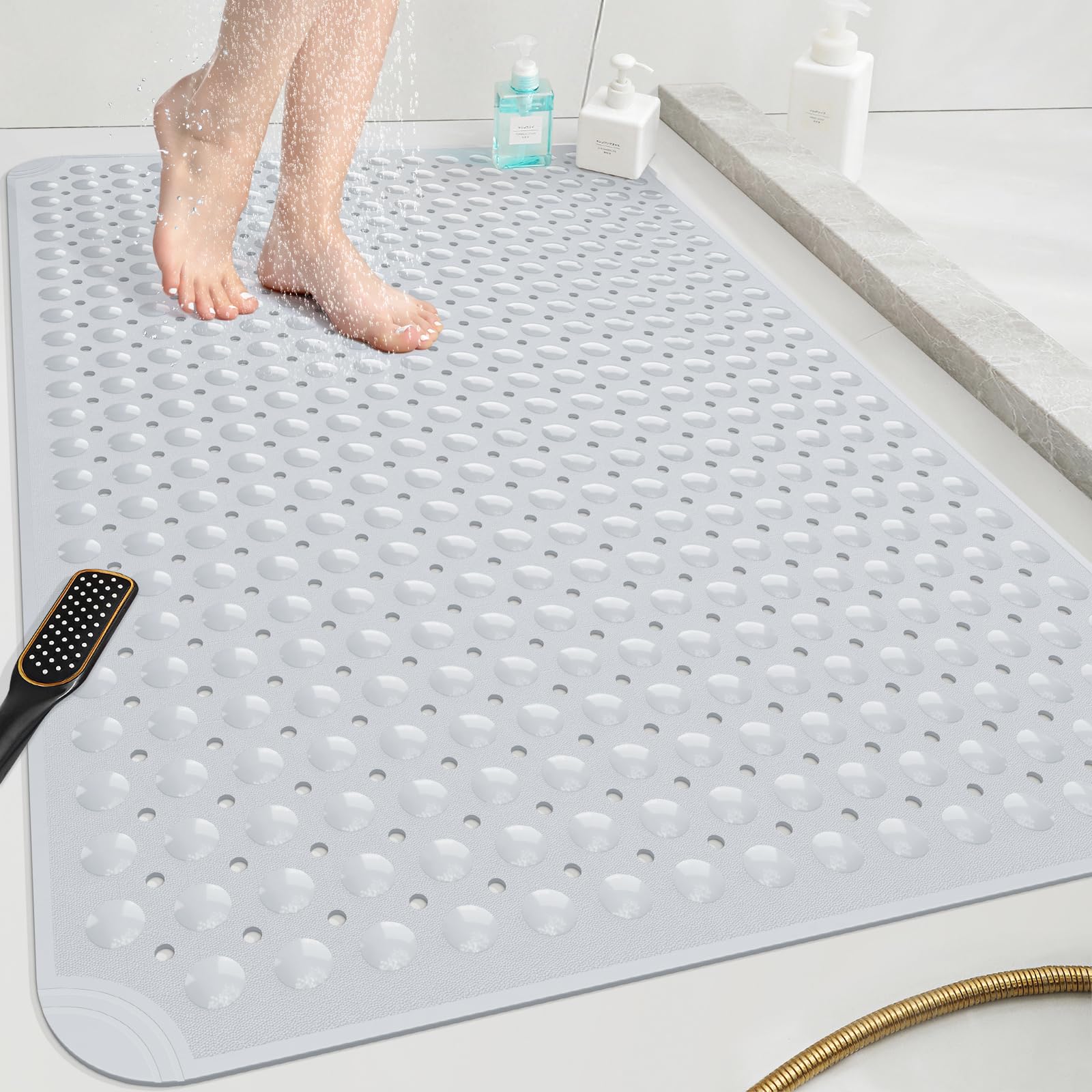 Othway Extra Large Shower Mat 47''X 32'', Tpe Non Slip Shower Mat, Inside Shower Mat With Drain Holes Suction Cups, Walk In Show