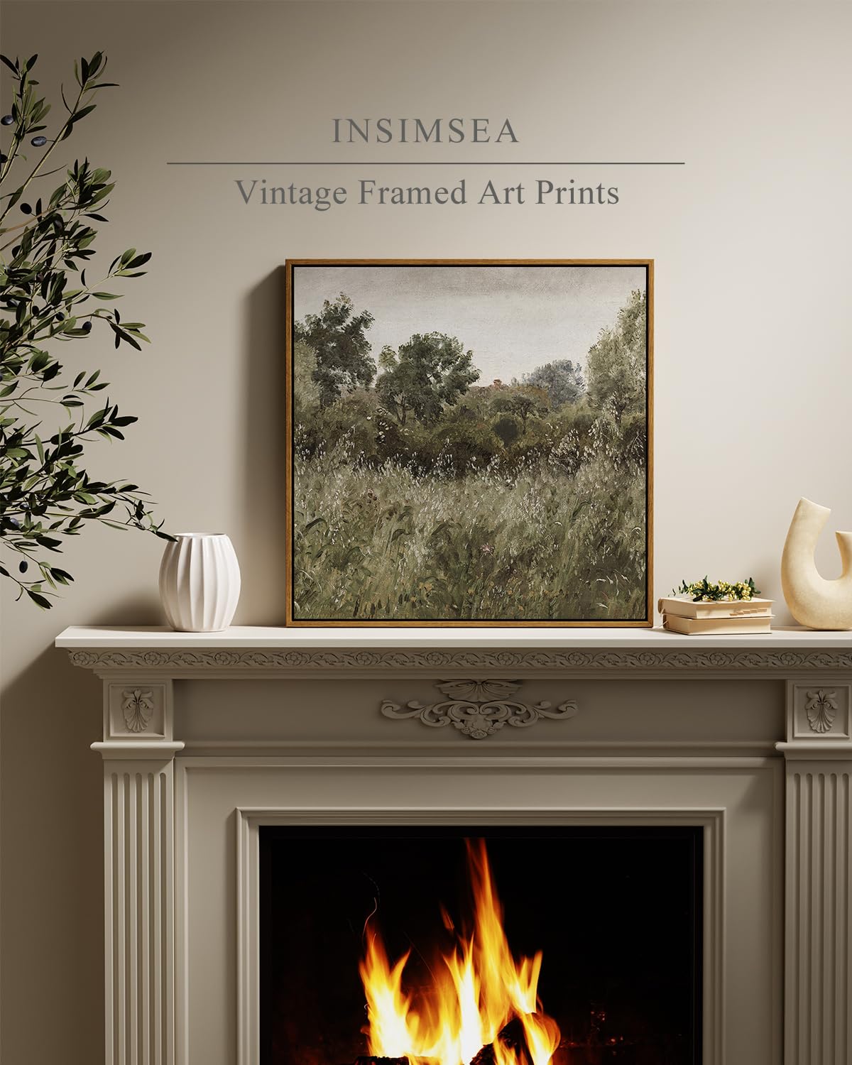 Insimsea Square Framed Canvas Wall Art, Large Decor Field Of Oats Grassland Paintings, Nature Scenery Wall Pictures For Bedroom