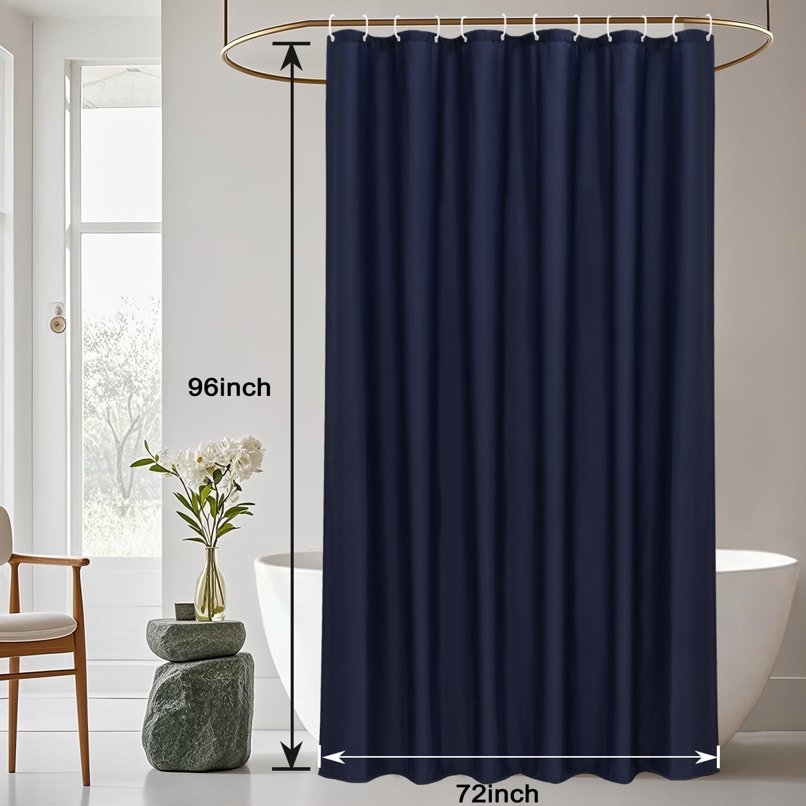 AooHome 72 Width x 96 Height inch Fabric Shower Liner  Extra Long Solid Color Shower Curtain with Hooks  Weighted Hem  Waterproof  Navy Blue