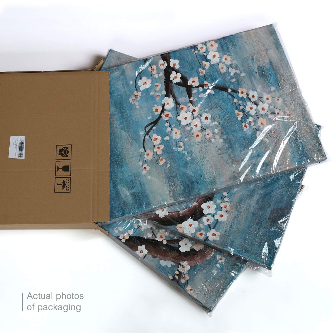 Extra Large Wall Art for Living Room 100% Hand-Painted Framed Decorative Floral Oil Painting Set Decorative Modern Blue Tree Artwork Ready to Hang 72''x36''
