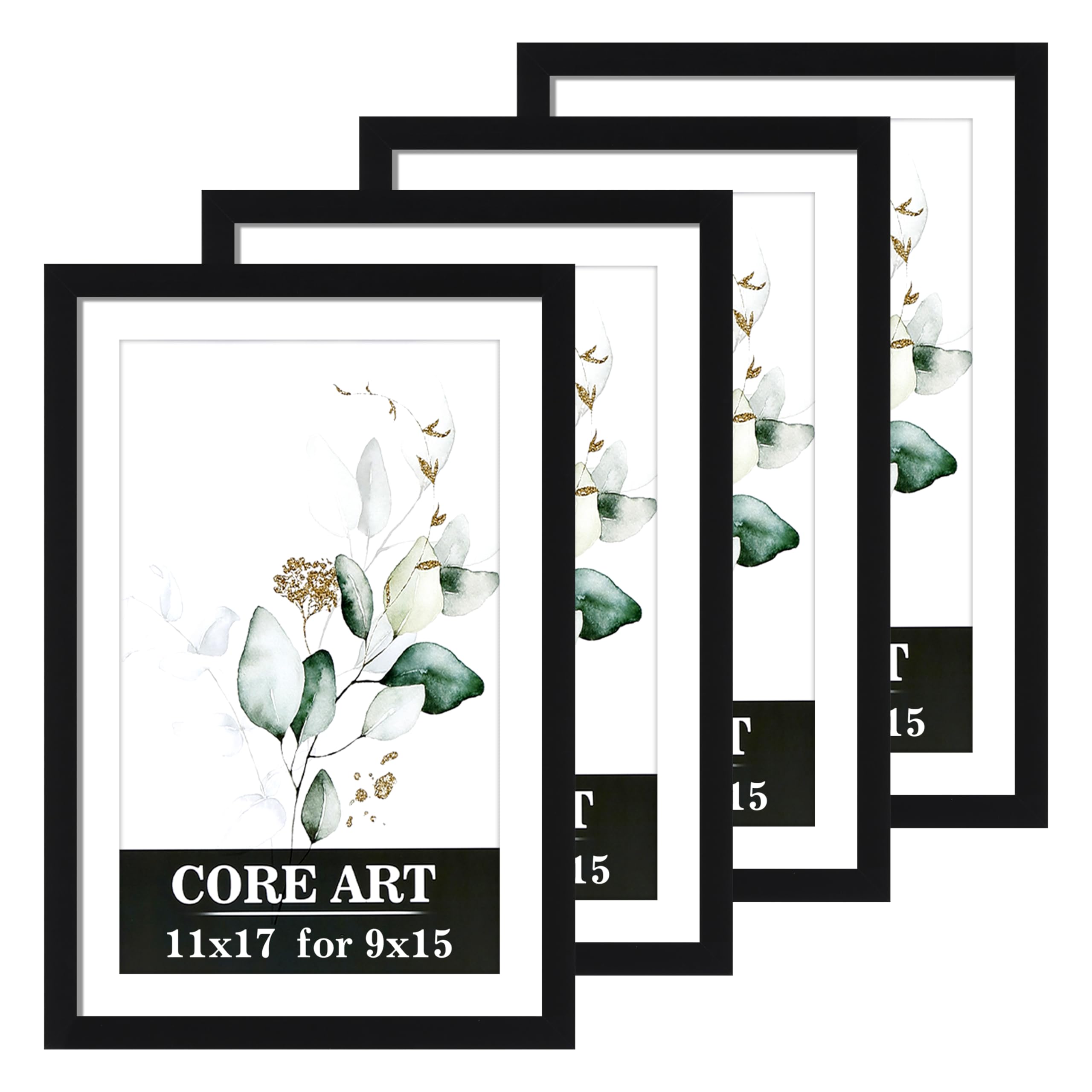 CORE ART 11x17 Picture Frame Set of 4, Display Pictures 9x15 with Mat or 11 x 17 without Mat, Multi Photo Frames Collage for Wal