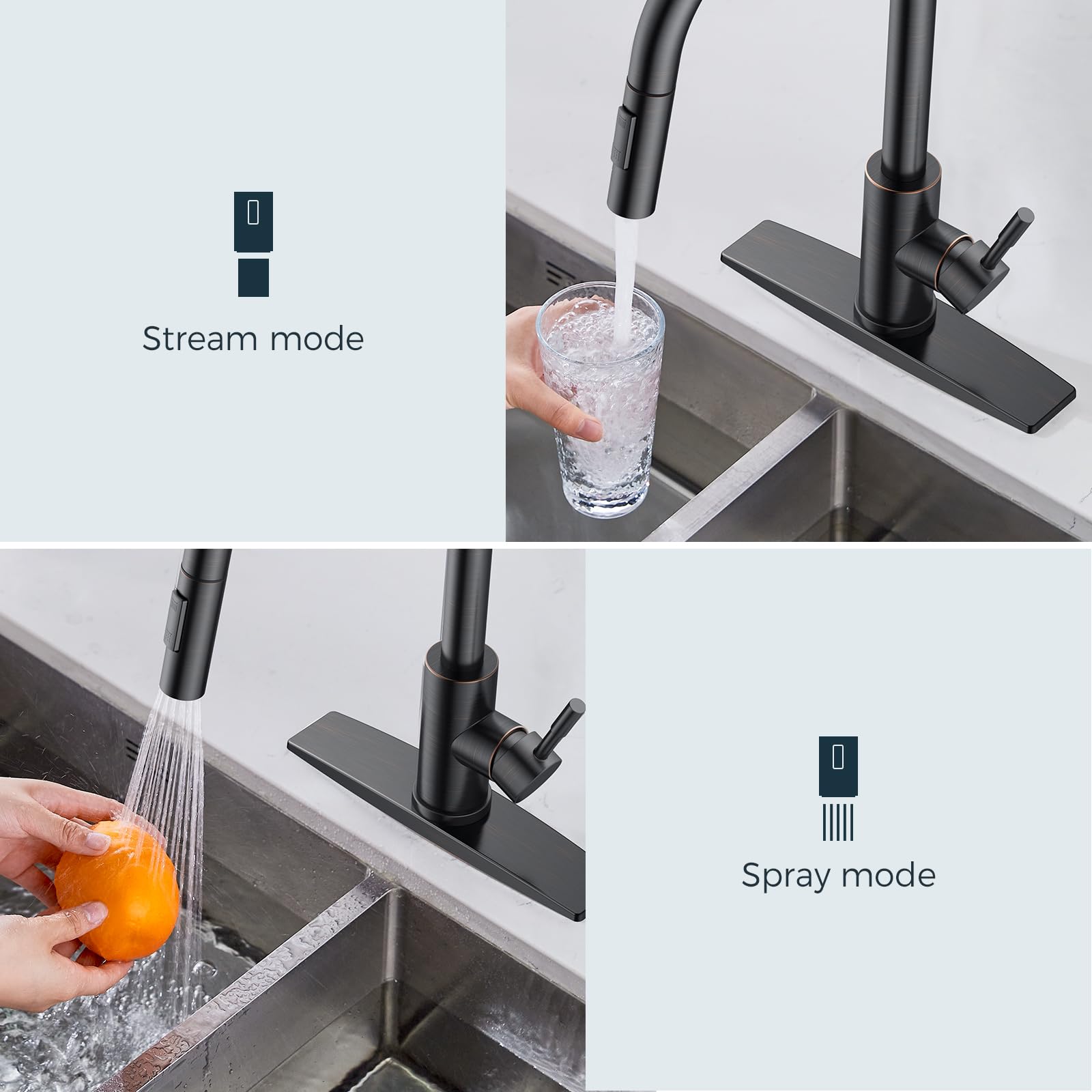 Forious Kitchen Faucet With Soap Dispenser, Orb Kitchen Faucet With Pull Down Sprayer, Stainless Steel Modern Kitchen Sink Fauce