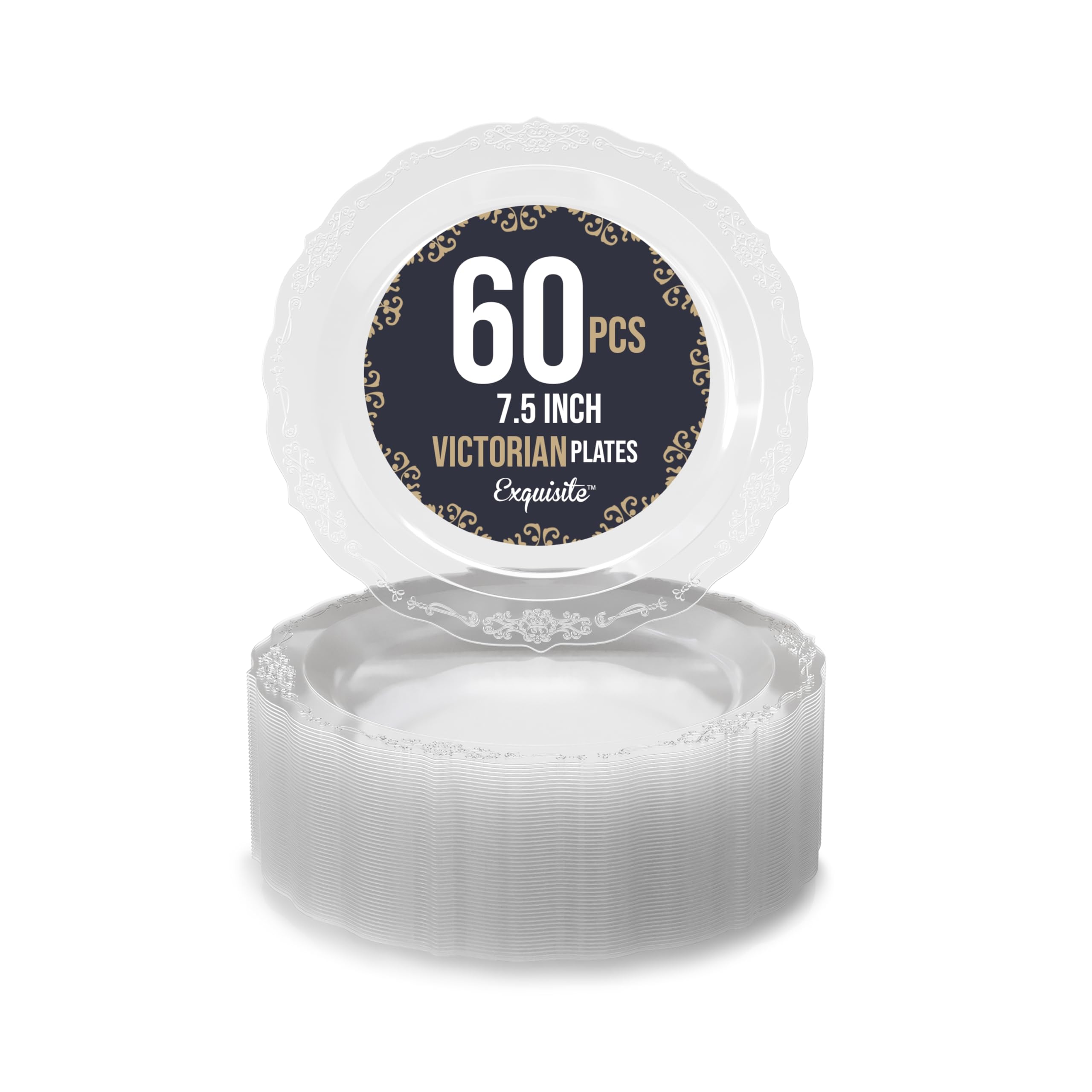 Exquisite Victorian Plastic Plates 60 Piece Plastic Disposable Plates For Party Set For 60 Guests 60 X 7.5 Inch Plastic Dessert
