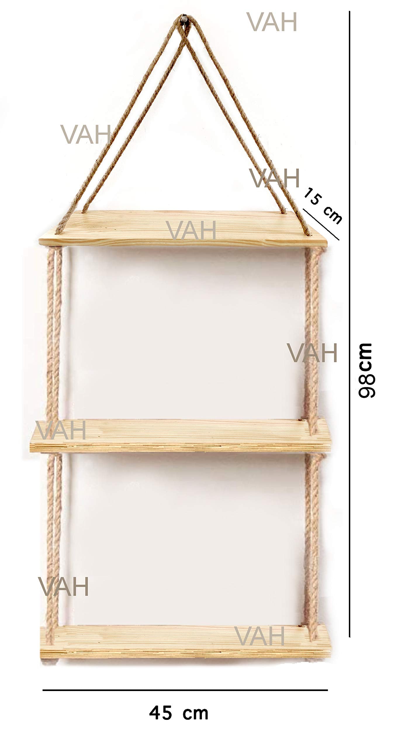 VAH Wall Hanging Shelf, Real Pine Wood Floating Shelves for Wall Rustic Rope Shelves Plant Shelf Farmhouse Decor for Living Room