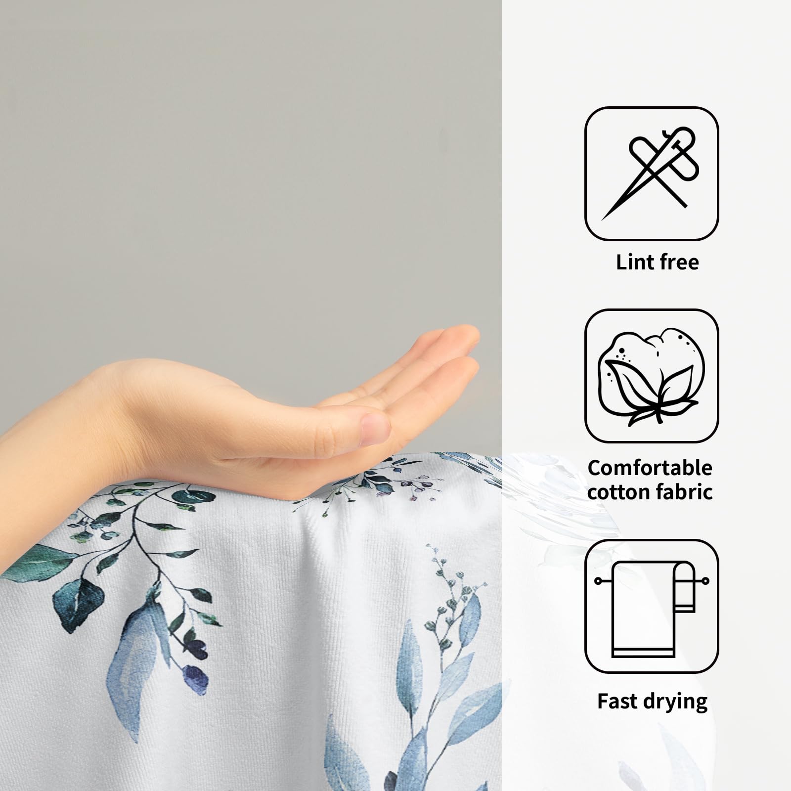 Blue Eucalyptus Hand Towels Set Of 2 Sage Leaves Soft Absorbent Small Bath Towel Kitchen Dish Guest Towel For Bathroom Hotel Gym