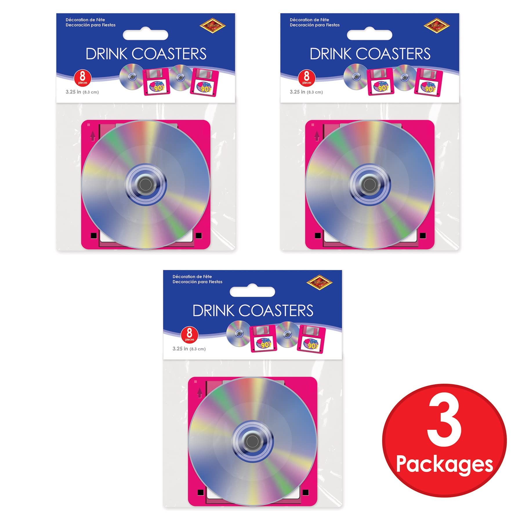 Beistle 24 Piece 1990'S Retro Theme Cd And Floppy Disk Novelty Drink Coasters For Back To The 90'S Party Decorations Supplies