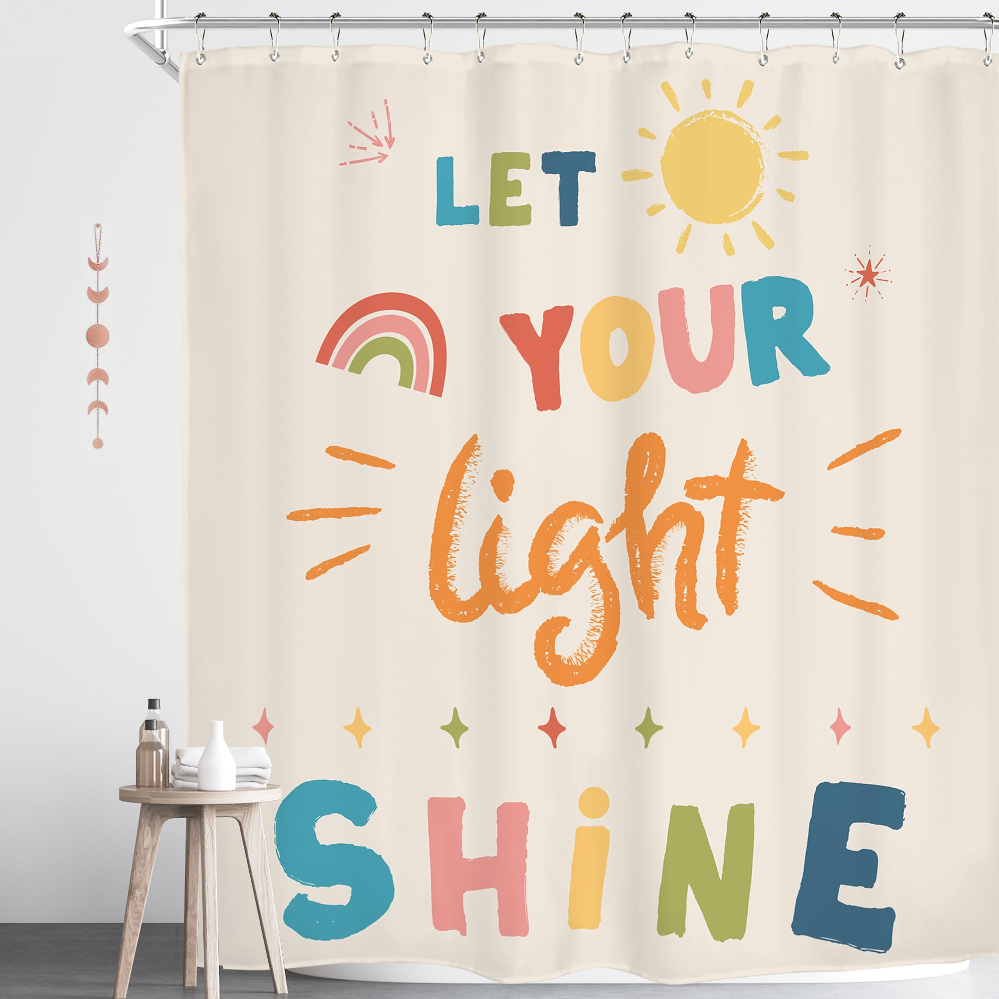 Homewelle Kids Quotes Shower Curtain Inspirational Colorful Cartoon Classical English Letter Let You Light Shine Lovely Sun Clas