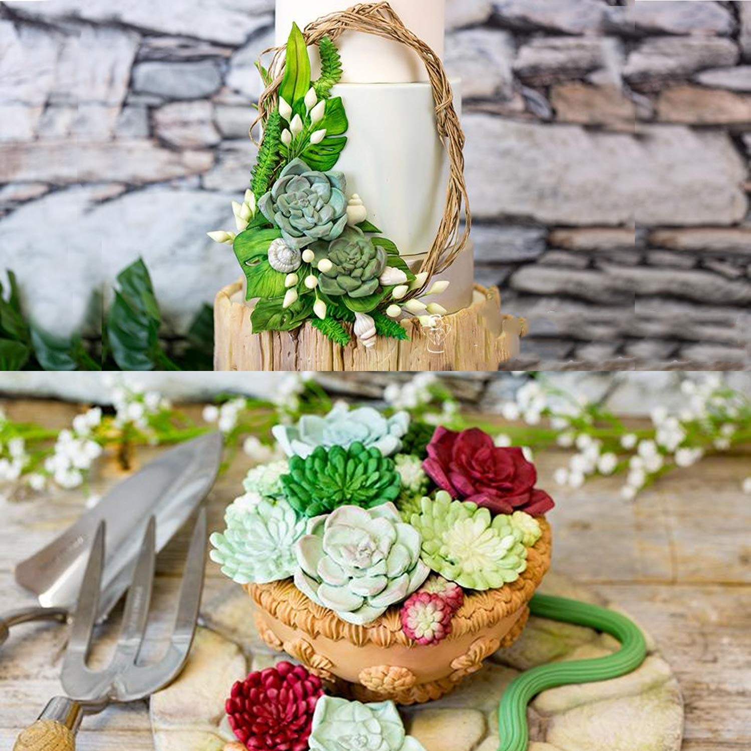2Pcs Fondant Mold Succulent Silicone Fondant Mold Fern Fondant Mold Succulent Leaves Silicone Candy Molds Cake Decoration Molds
