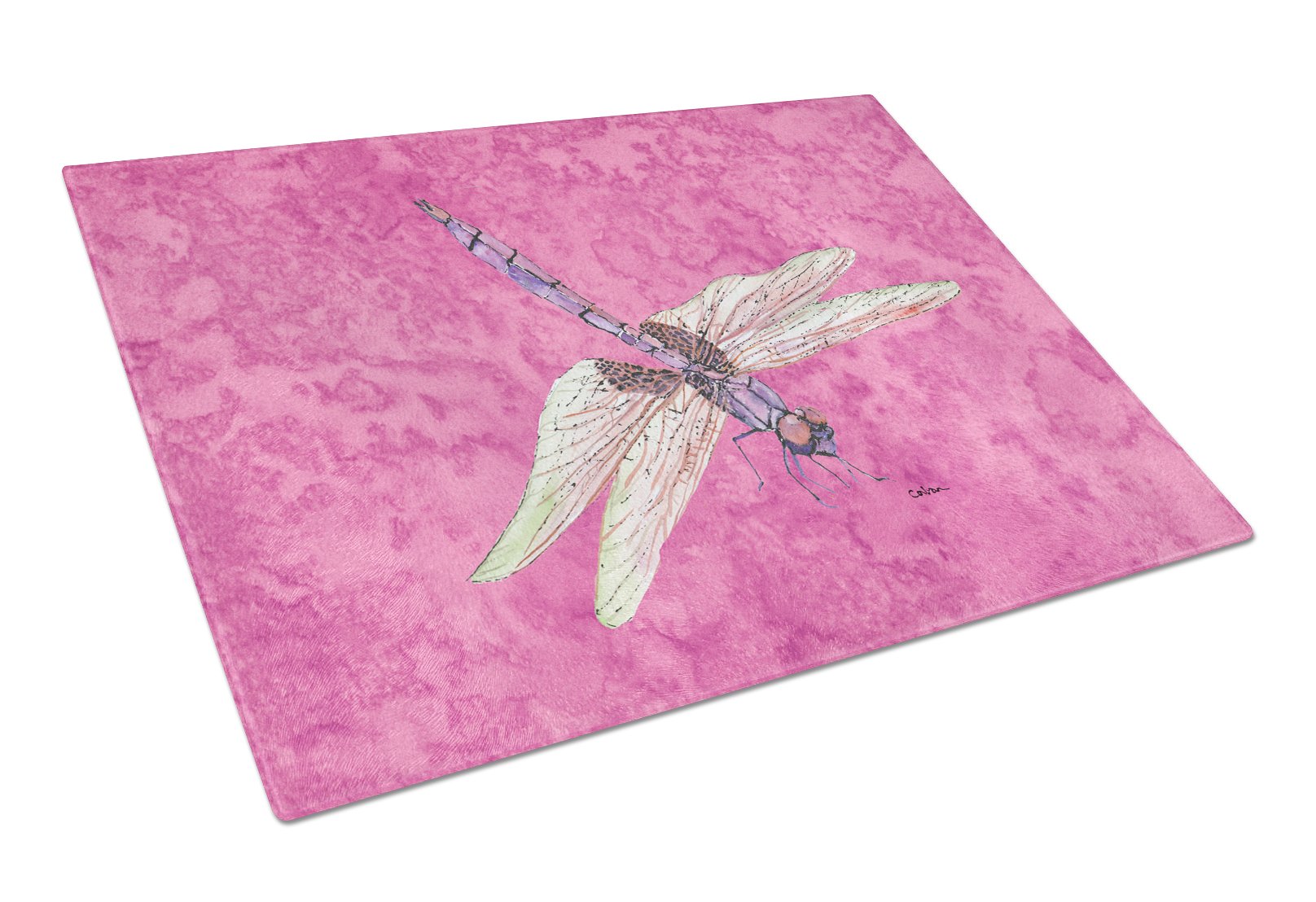 Carolines Treasures Dragonfly on Pink Glass Cutting Board, Large, Multicolor
