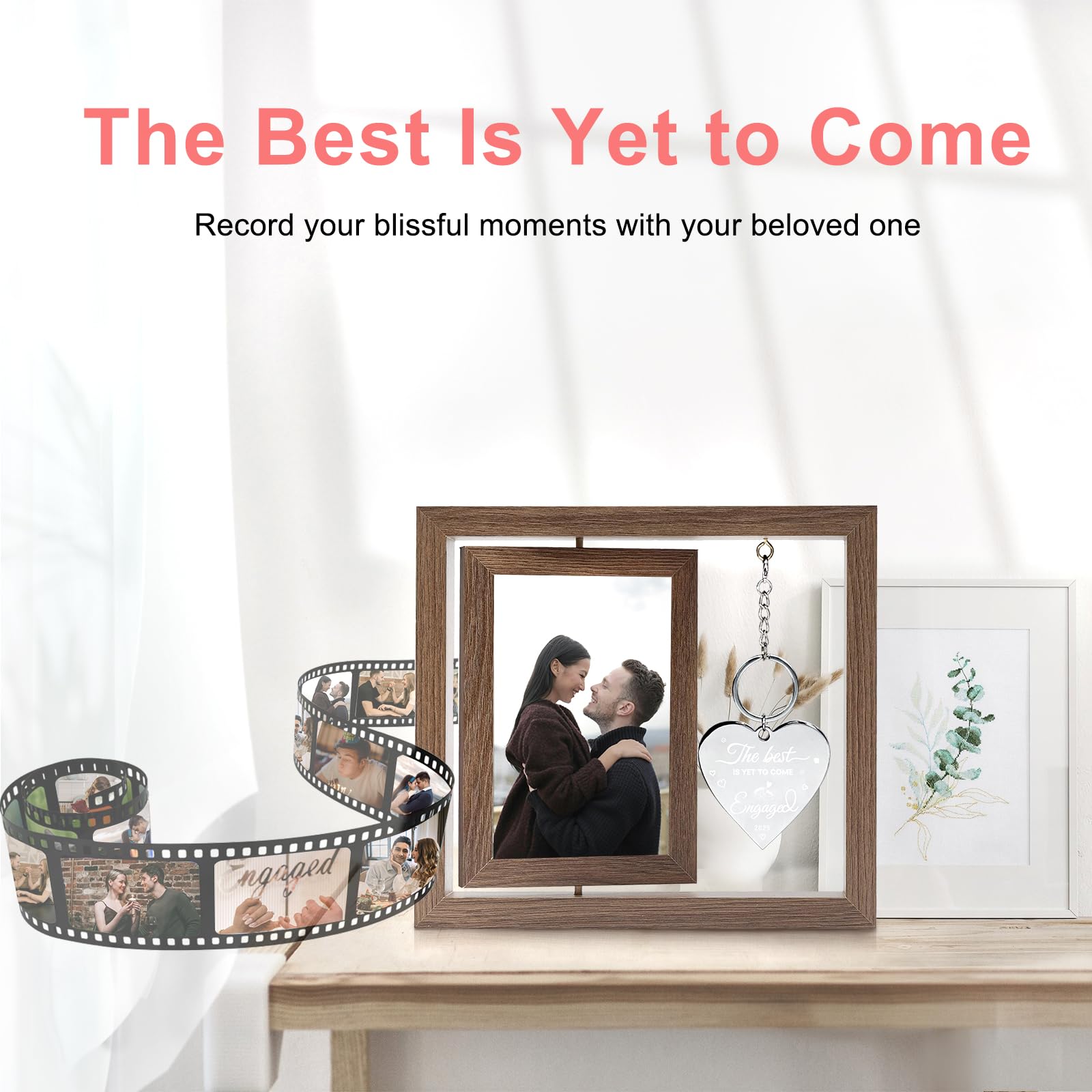 Engagement Gifts for Couples,4x6 Rotating Floating Engagement Picture Frame,Wedding Engaged Gifts for Newly Engaged Couples 2025