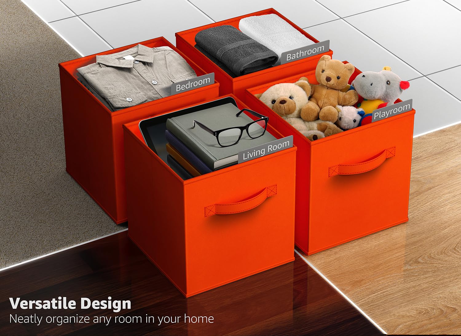 Sorbusa Foldable Storage Cube Basket Bin (6 Pack, Orange)