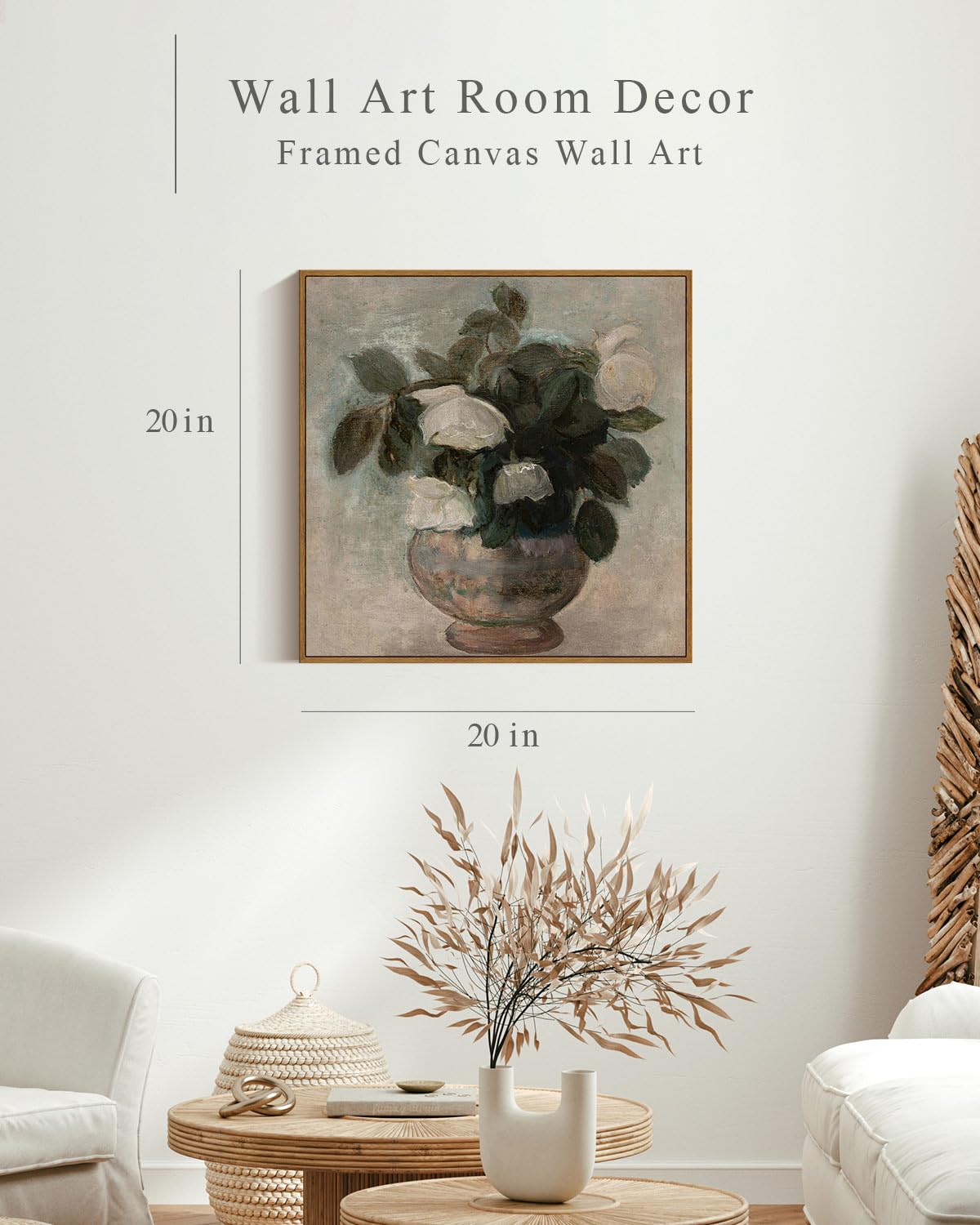 Insimsea Square Framed Canvas Wall Art, Flowers Decor Flowers In Vase Paintings Wall Art, Floral Pictures Wall Decor For Bedroom