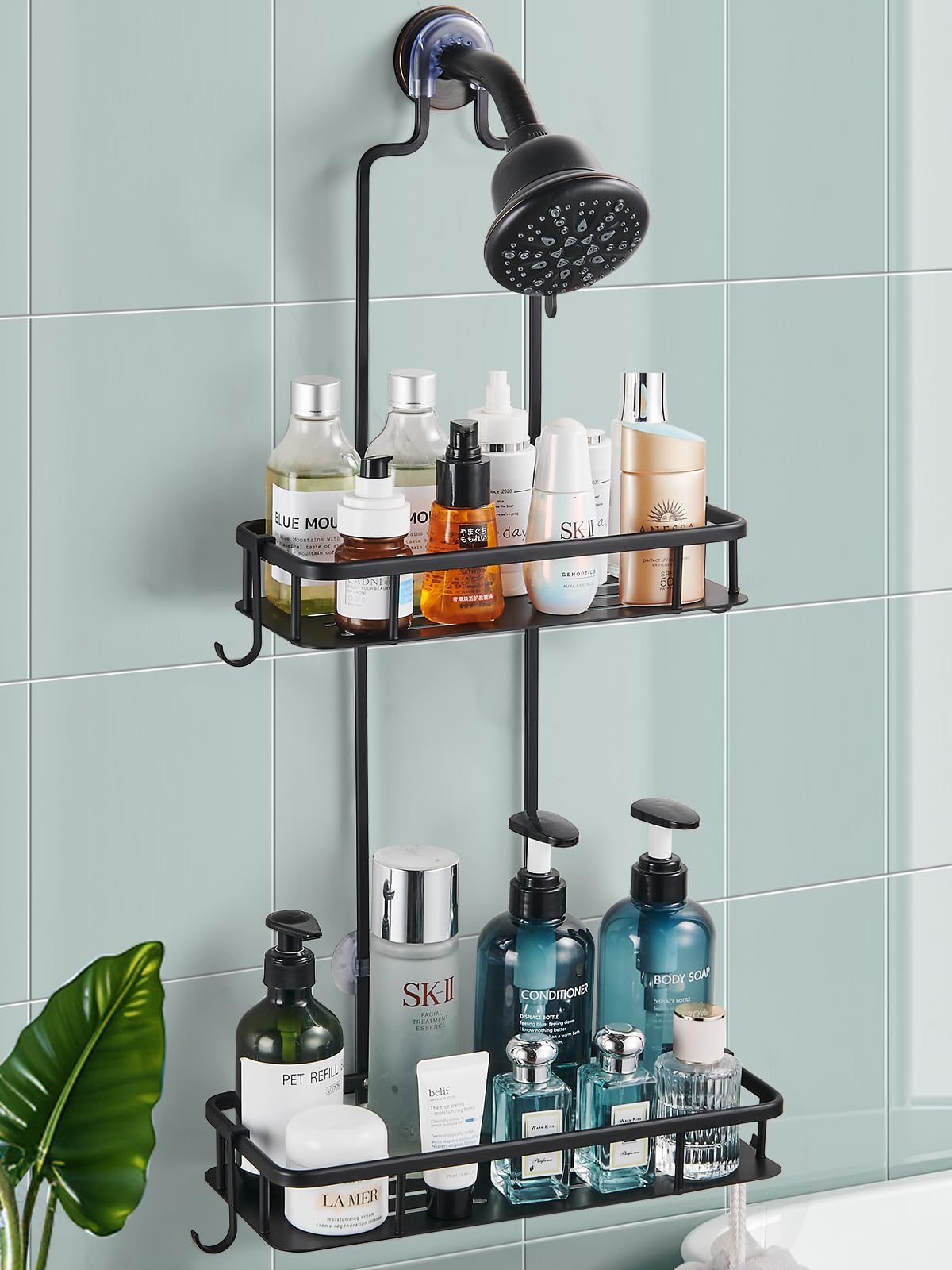 Cobbe Anti-Swing Shower Caddy Hanging With 4 Hooks For Towels/Sponge, No Drilling Bathroom Organizers And Storage Racks For Bath