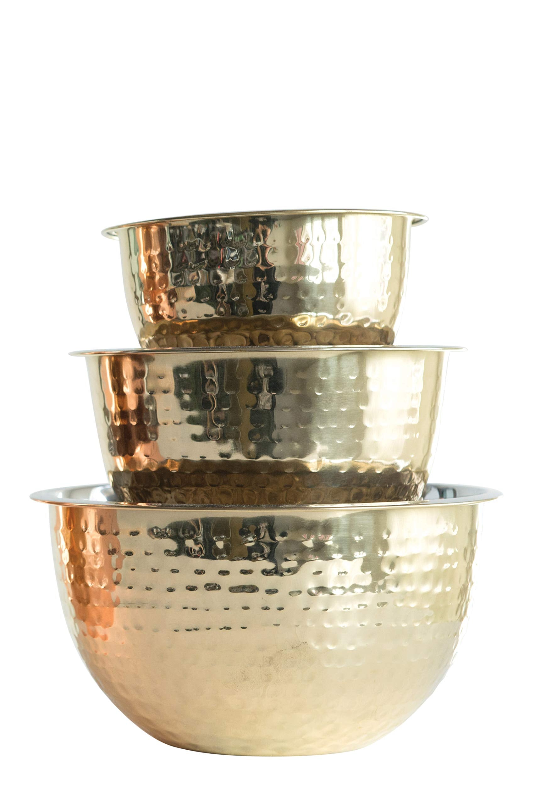 Creative Co-Op Hammered Stainless Steel Bowls In Gold Finish (Set Of 3 Sizes)