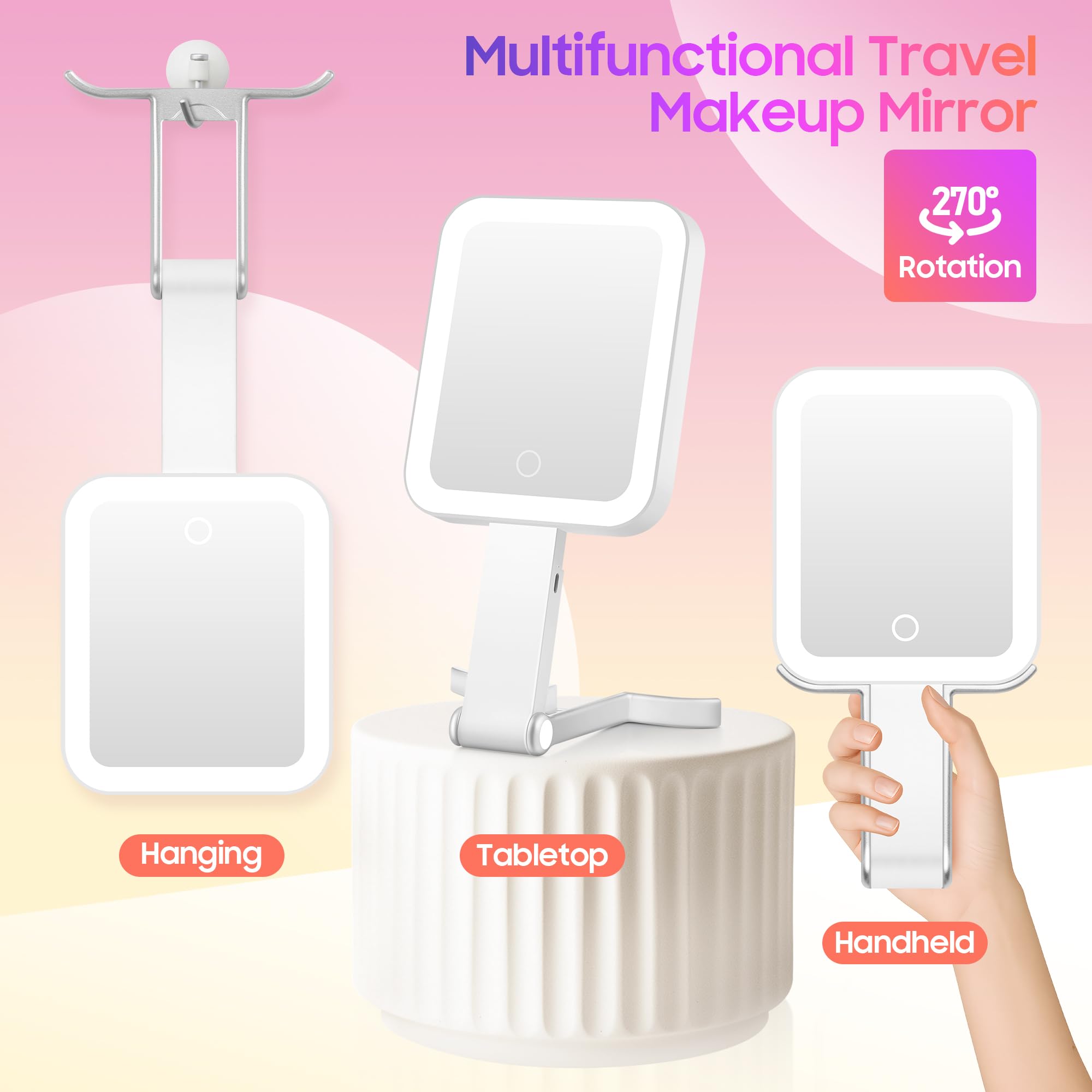 Gomipuru Magnifying Travel Mirror With Light, 30X/1X Double-Sided Magnifying Mirror With 3 Color Lights, Brightness Adjustable,