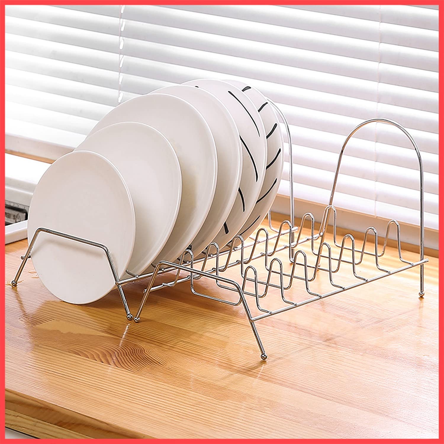 Wolpin 1 Pc Stainless Steel Plate Rack|Dish Rack|Plate Stand|Dish Stand|Lid Holder Utensils Rack For Kitchen Cabinet8 Sections 