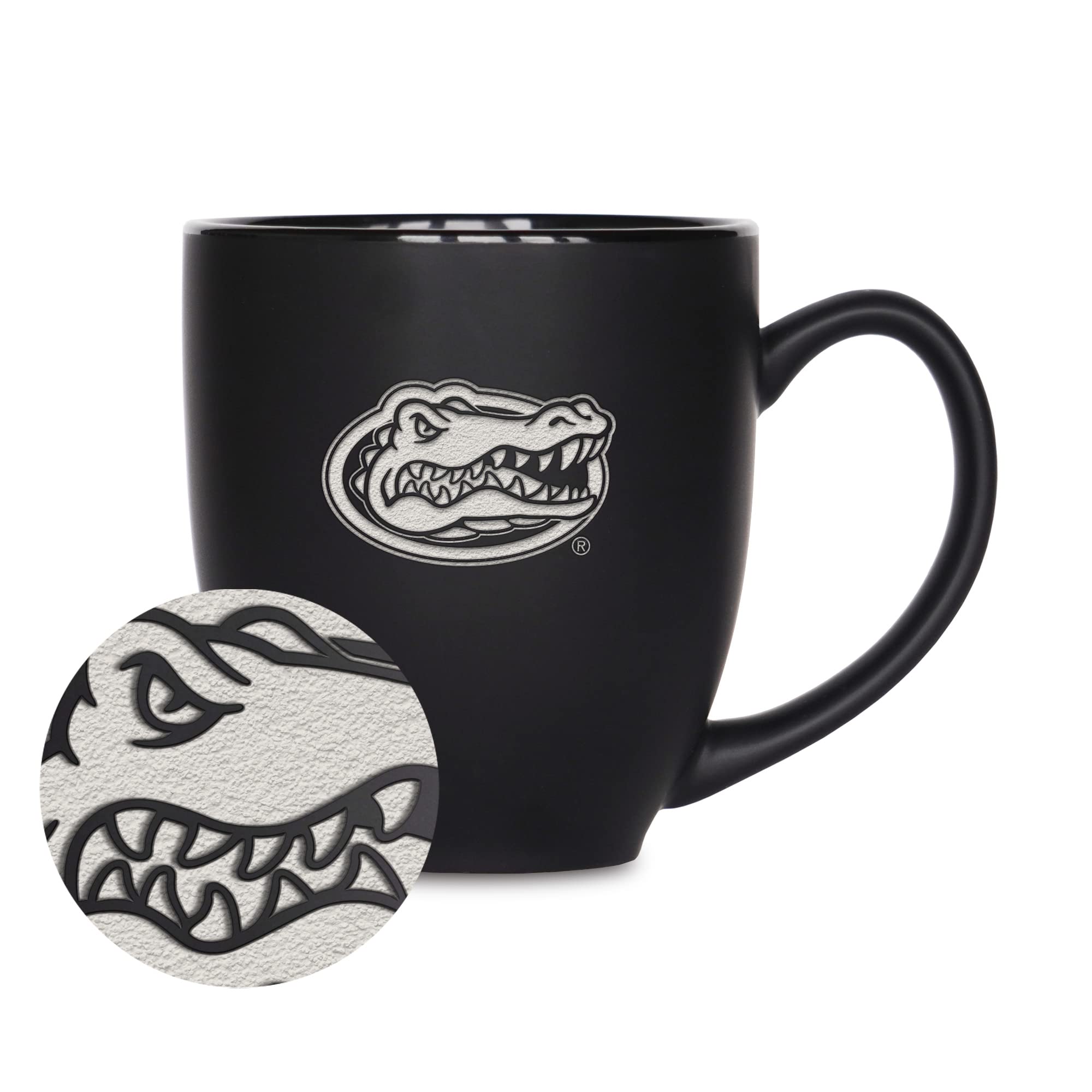 Rico Industries NCAA Florida Gators Main 15oz Laser Engraved Matte Black Ceramic Bistro Mug - For Hot or Cold Drinks
