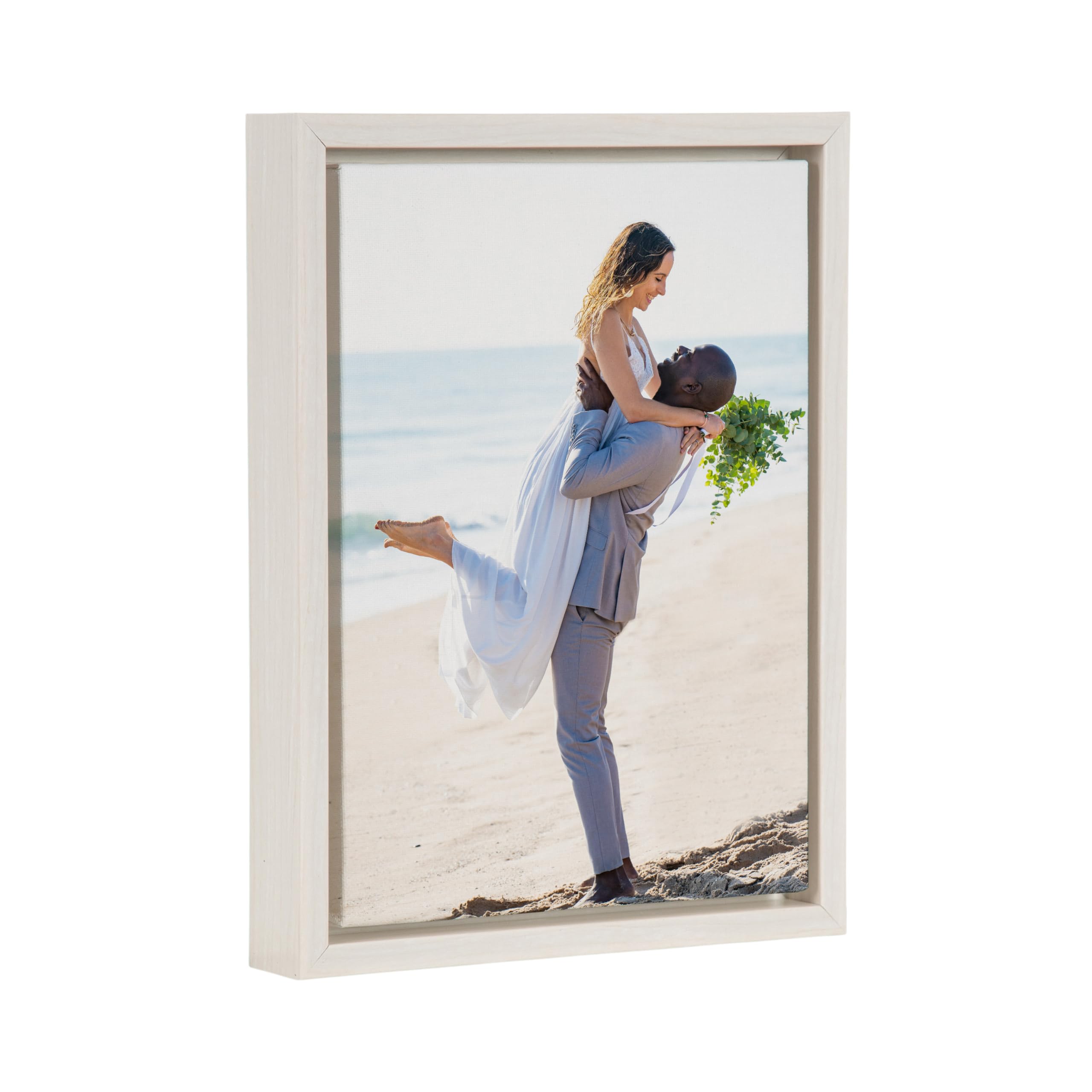 Kate And Laurel Custom Printed Framed Canvas Wall Art, 10X13 White, Sylvie Personal Canvas Print With Your Photos For Bedroom Or