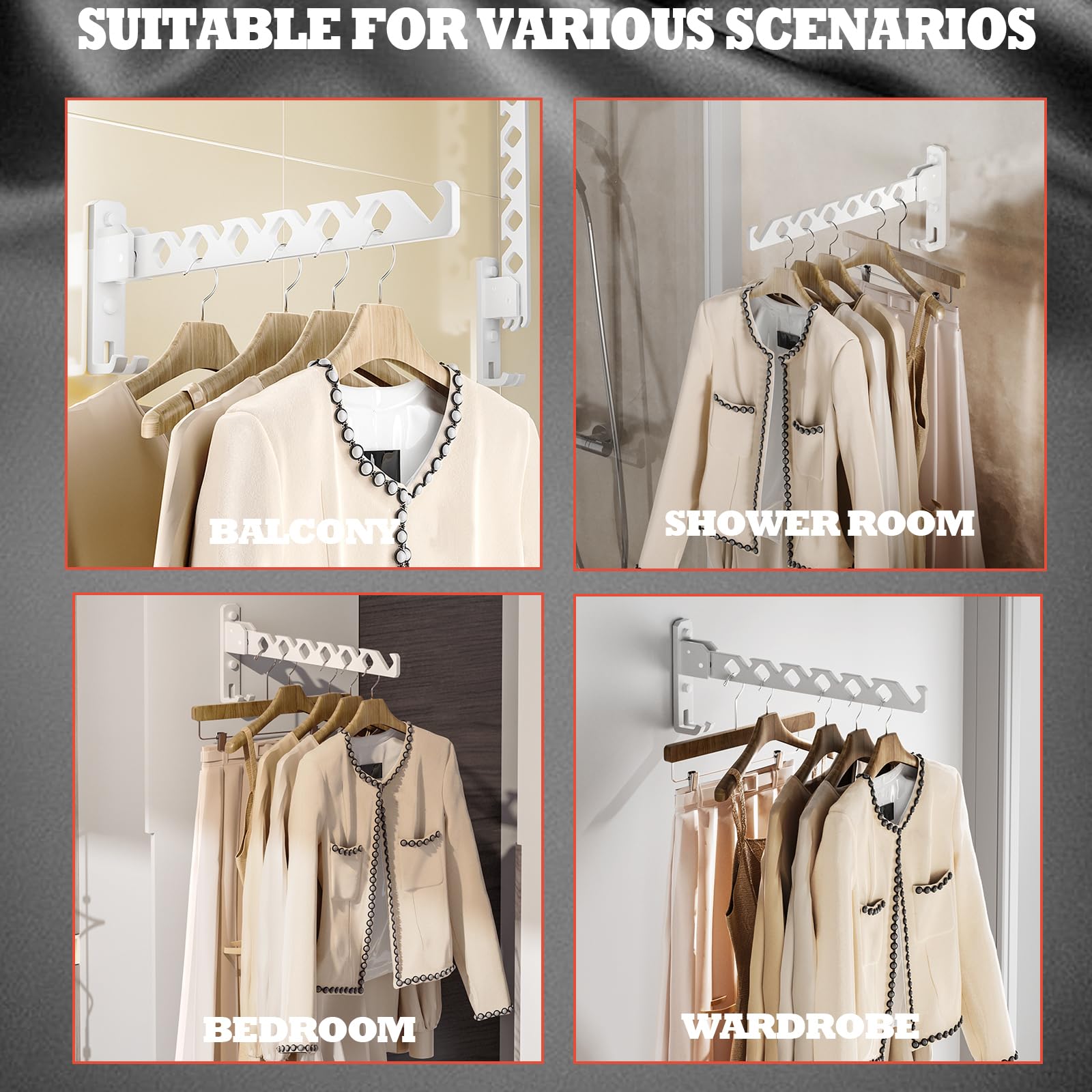 Dr.Dj Wall Mount Coat Hanger Holder White Clothes Drying Organizer Rack Garment Hooks Aluminium Retractable Folding Indoor Wall