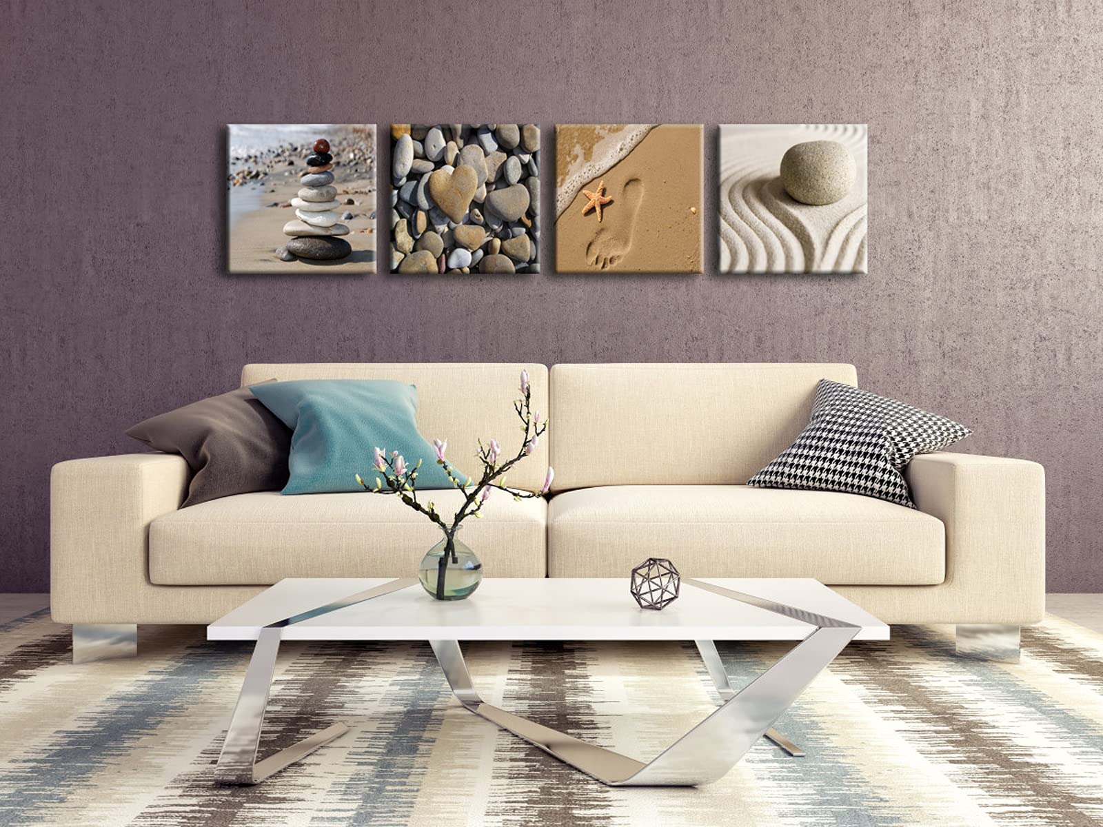 Wieco Art Romantic Beach Theme 4 Piece Modern Giclee Artwork Sea Beach Ocean Canvas Prints Contemporary Abstract Seascape Pictur