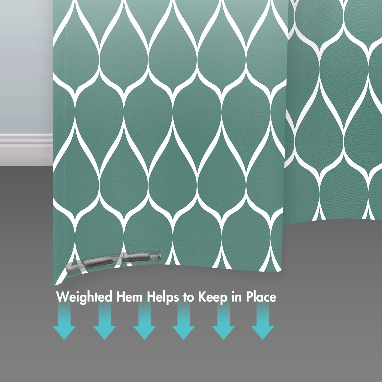 Gelbchu Ombre Teal Fabric Shower Curtain, Waterproof Design And Polyester, Quick-Drying, Weighted Hem, Shower Curtains Set For B