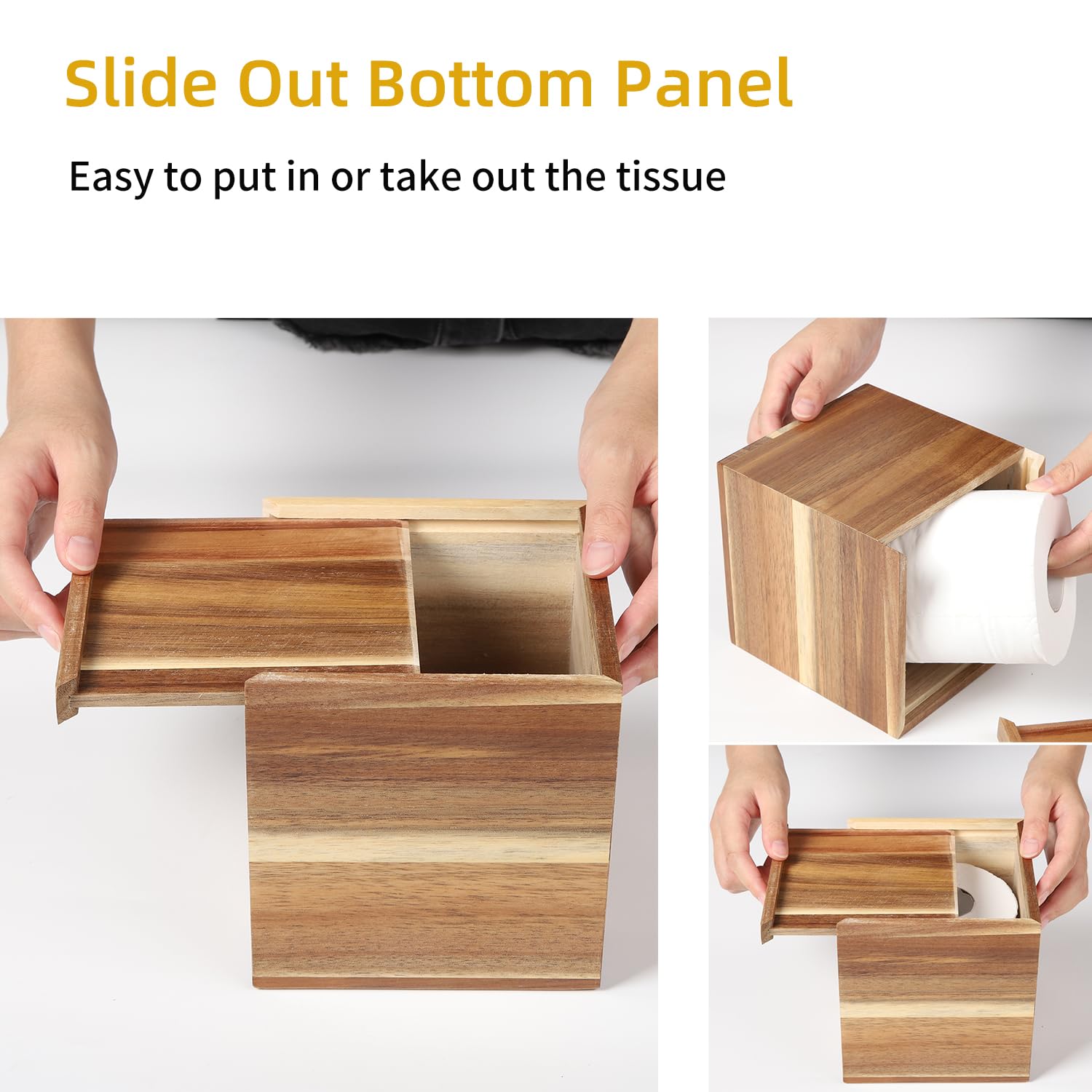 Catory Tissue Box Cover, Acacia Wood Tissue Box Cover Square, Rustic Tissue Box Holder Covers Your Tissues, Decorative Tissue Cu